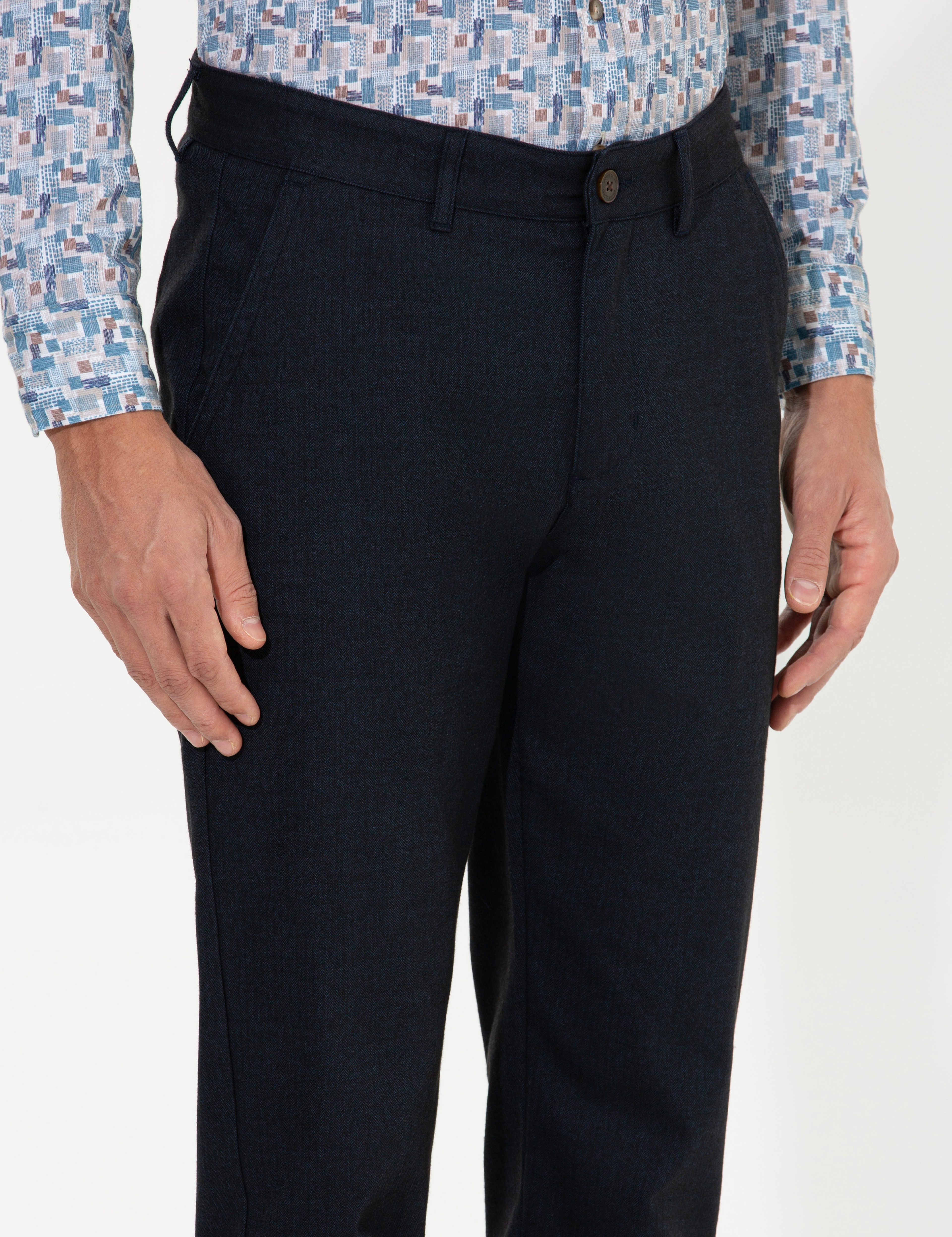 Lacivert Regular Fit Çizgili Kanvas Pantolon - Image 6