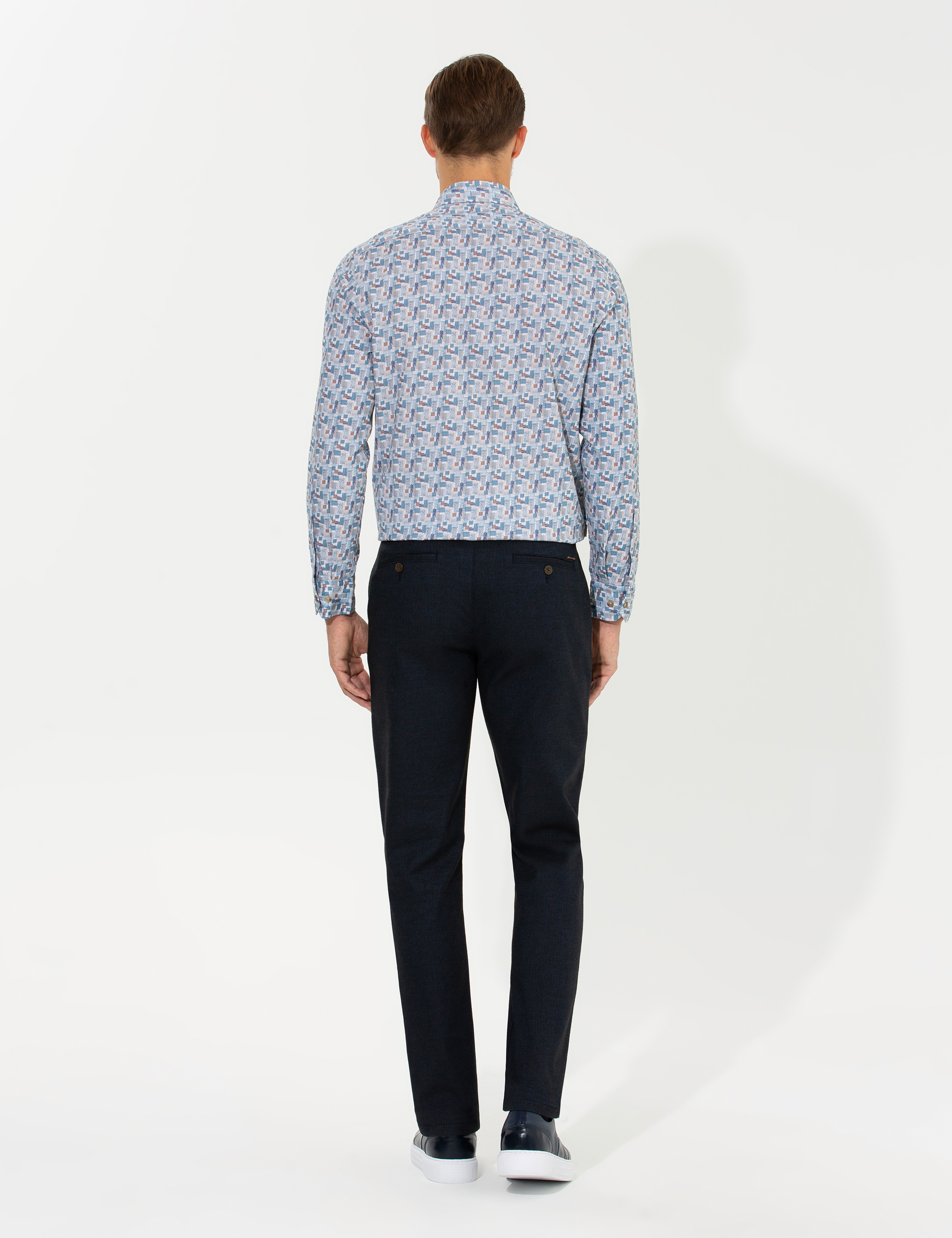 Lacivert Regular Fit Çizgili Kanvas Pantolon