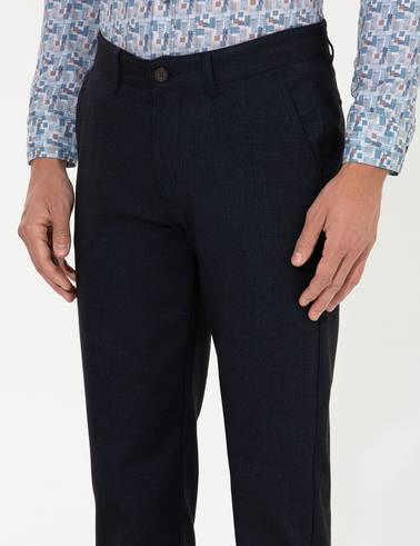 Lacivert Regular Fit Çizgili Kanvas Pantolon