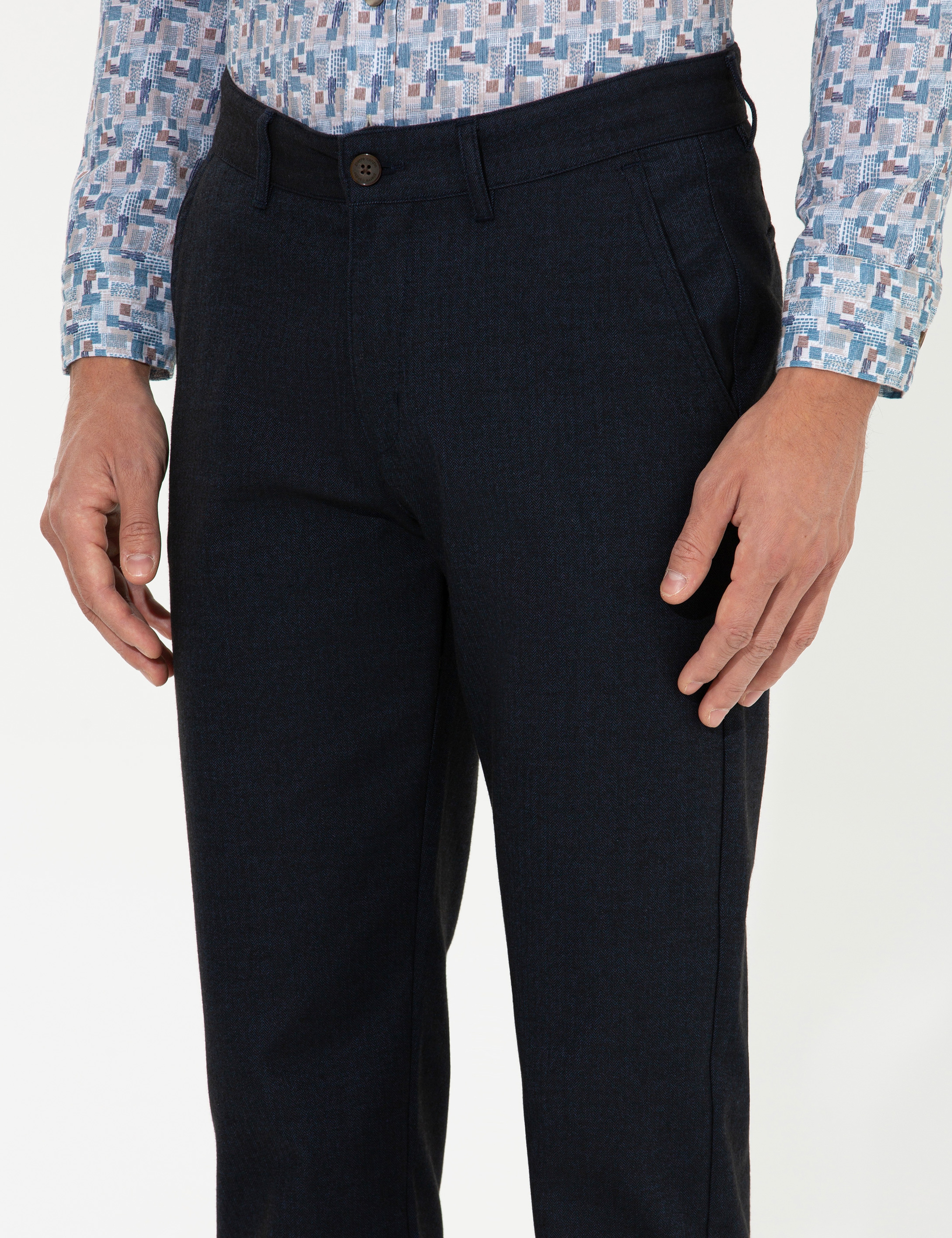 Lacivert Regular Fit Çizgili Kanvas Pantolon - Image 5