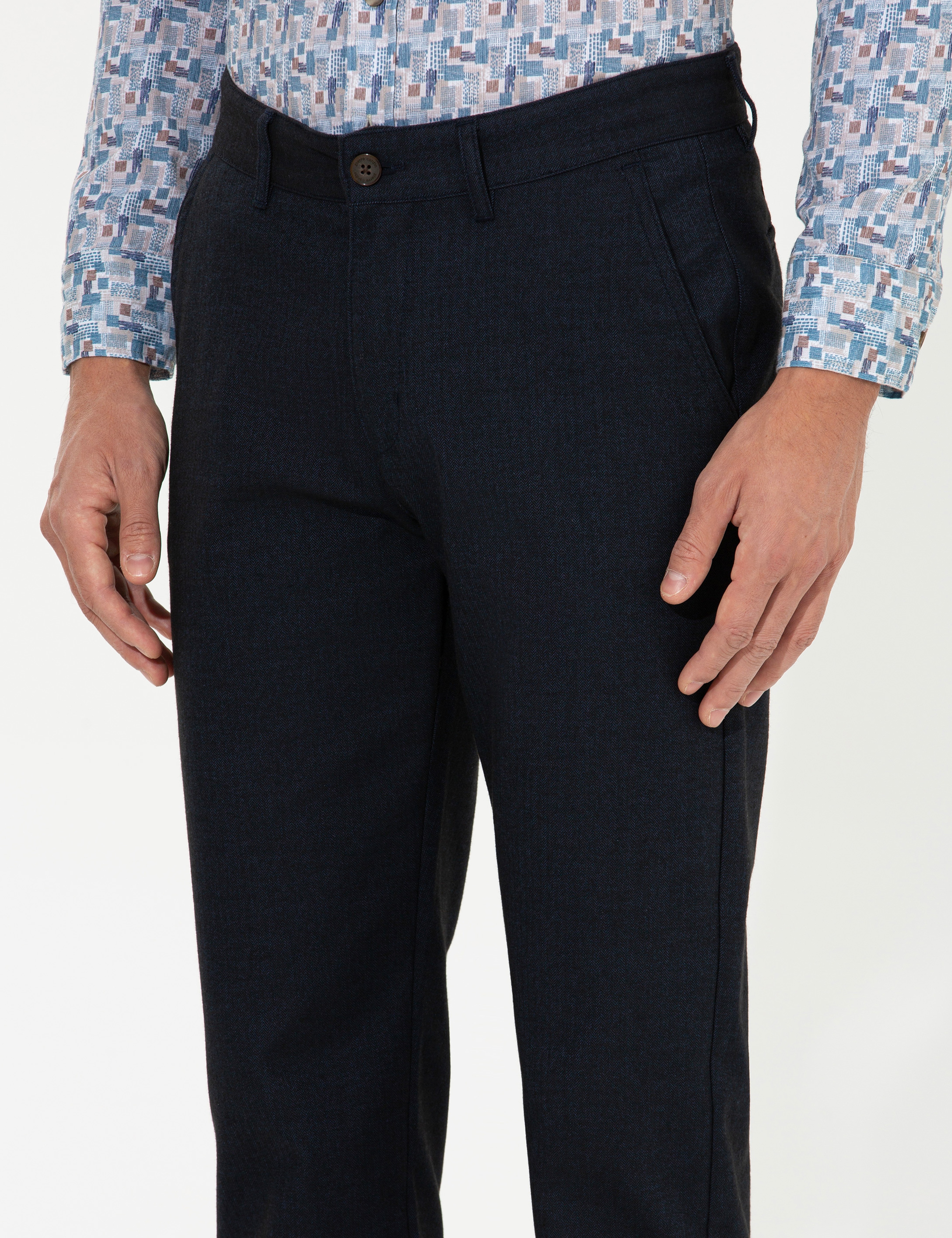 Lacivert Regular Fit Çizgili Kanvas Pantolon