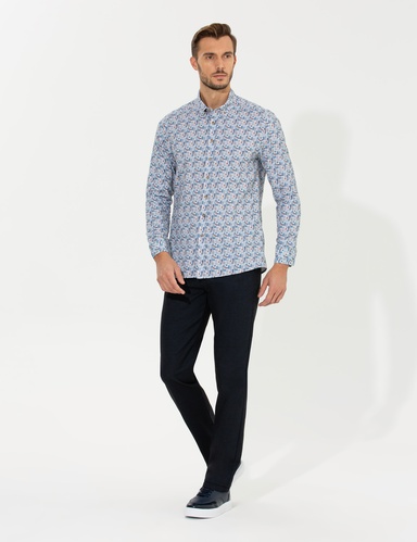 Lacivert Regular Fit Çizgili Kanvas Pantolon