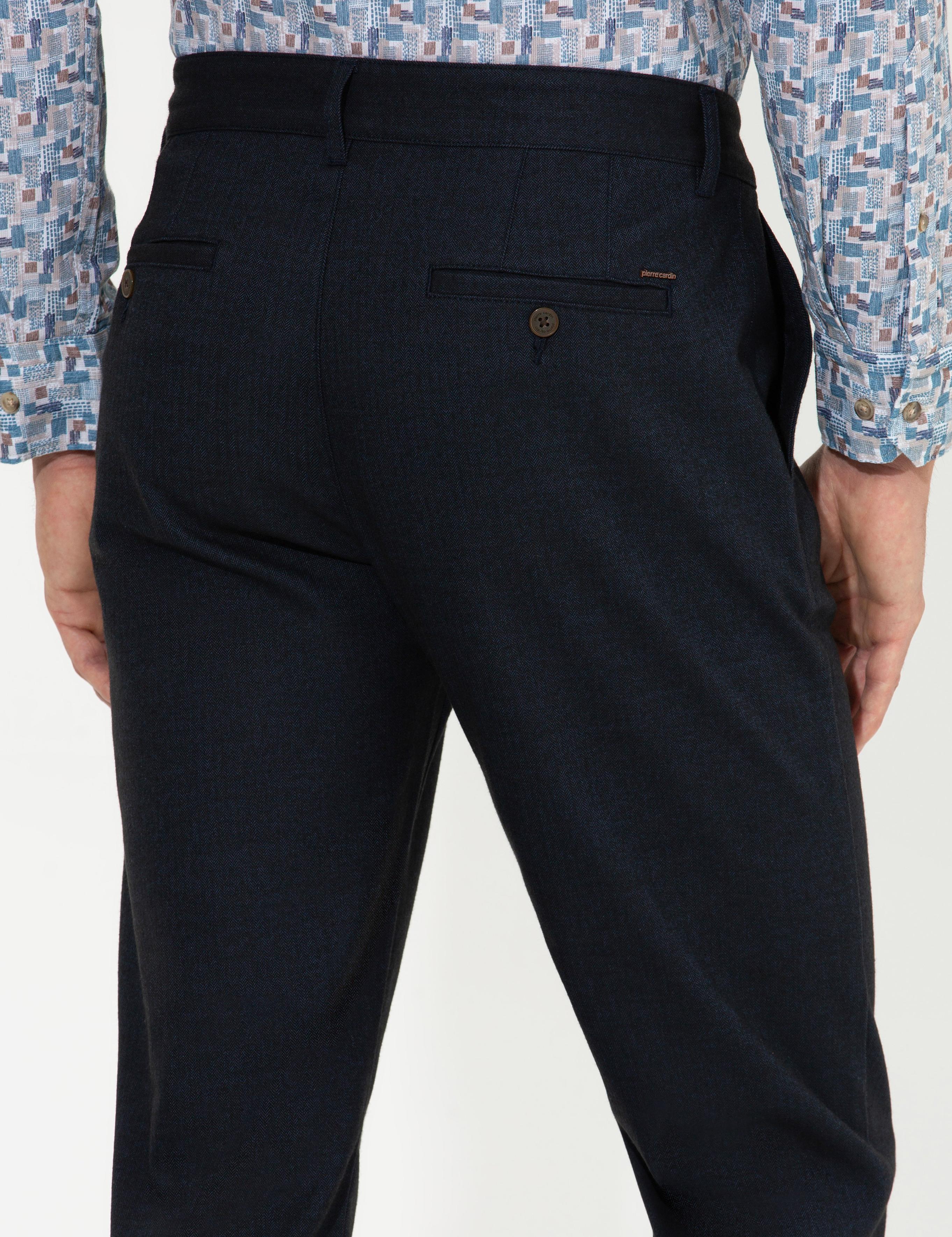 Lacivert Regular Fit Çizgili Kanvas Pantolon