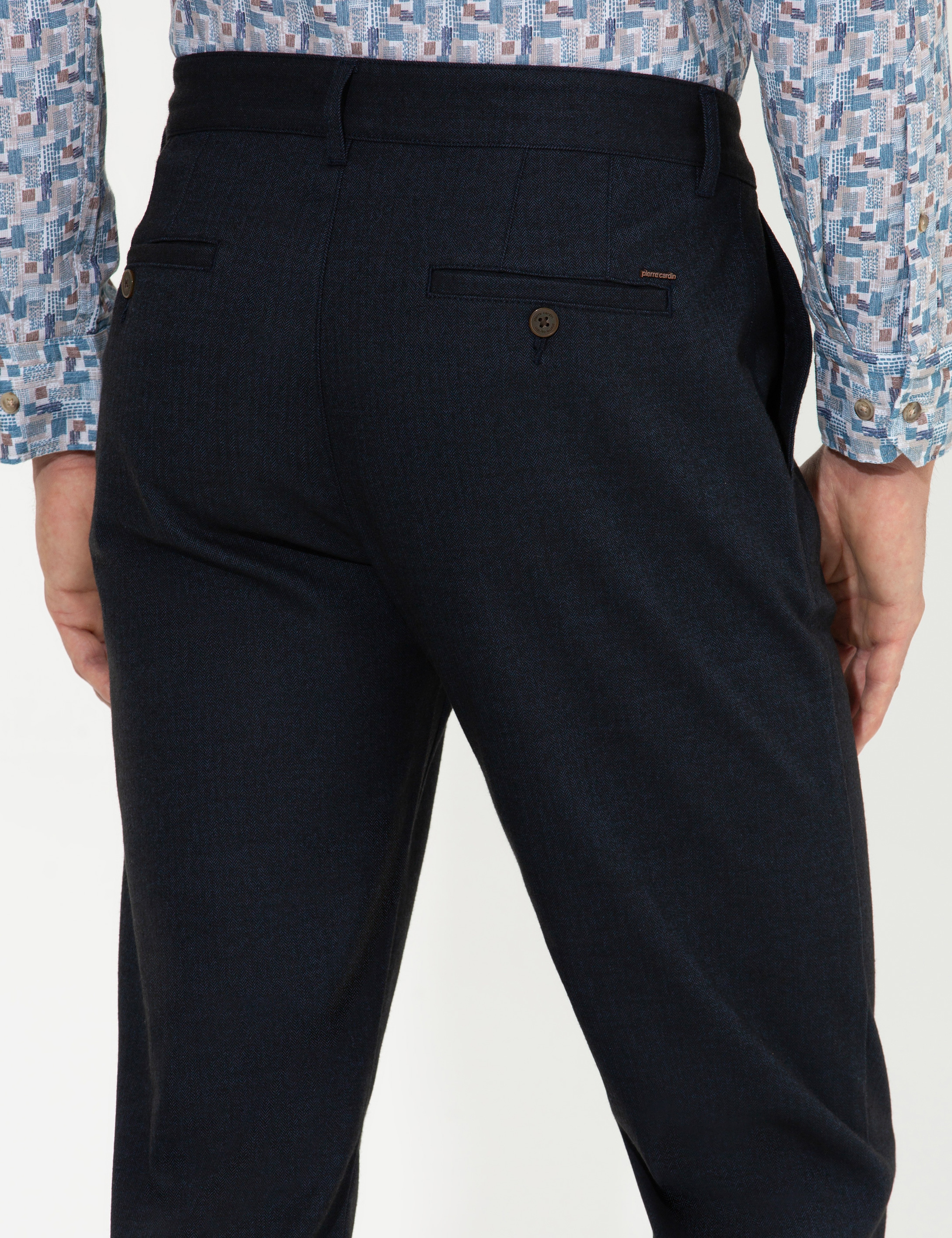 Lacivert Regular Fit Çizgili Kanvas Pantolon - Image 7