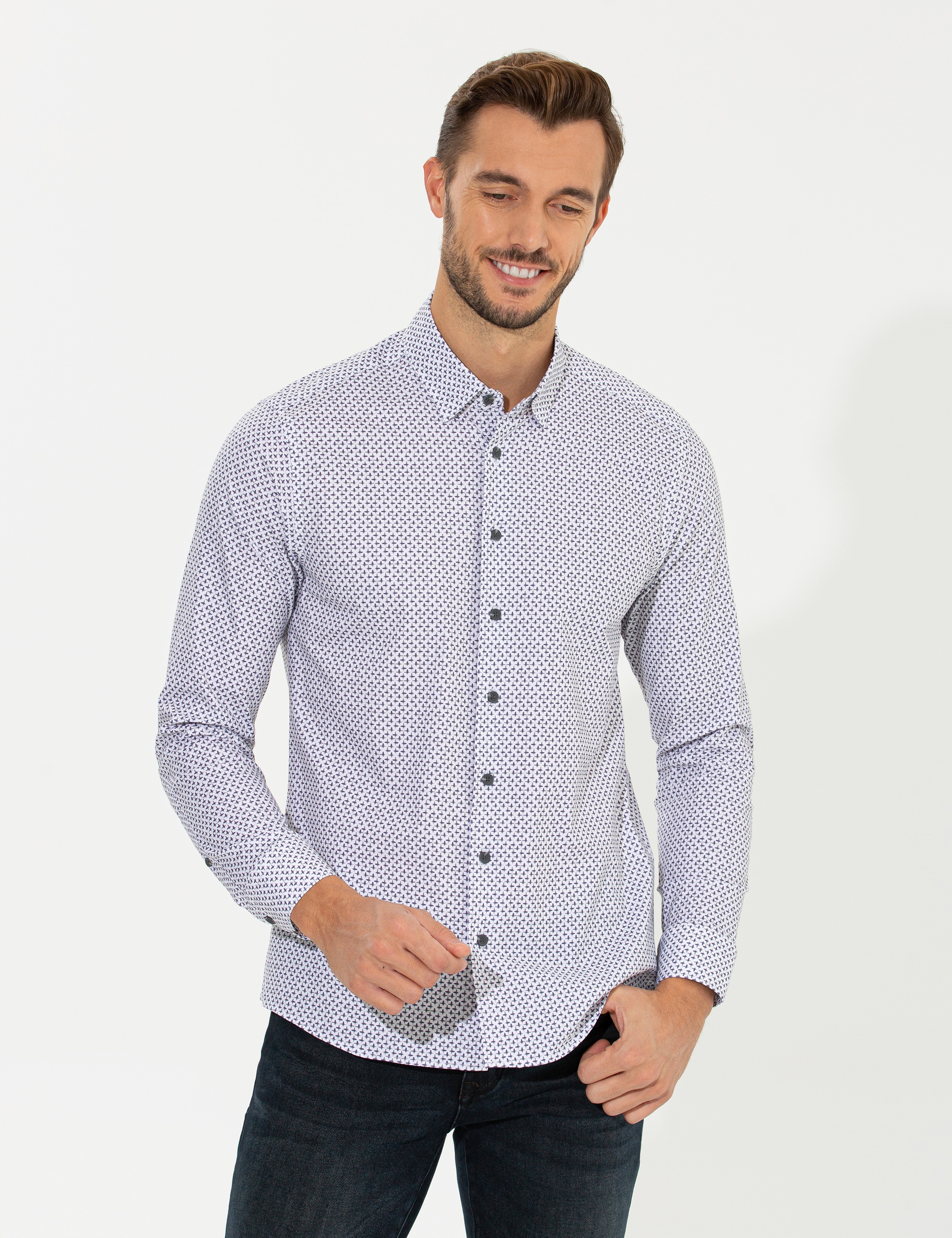 Mor Slim Fit Uzun Kollu Gömlek - Image 1