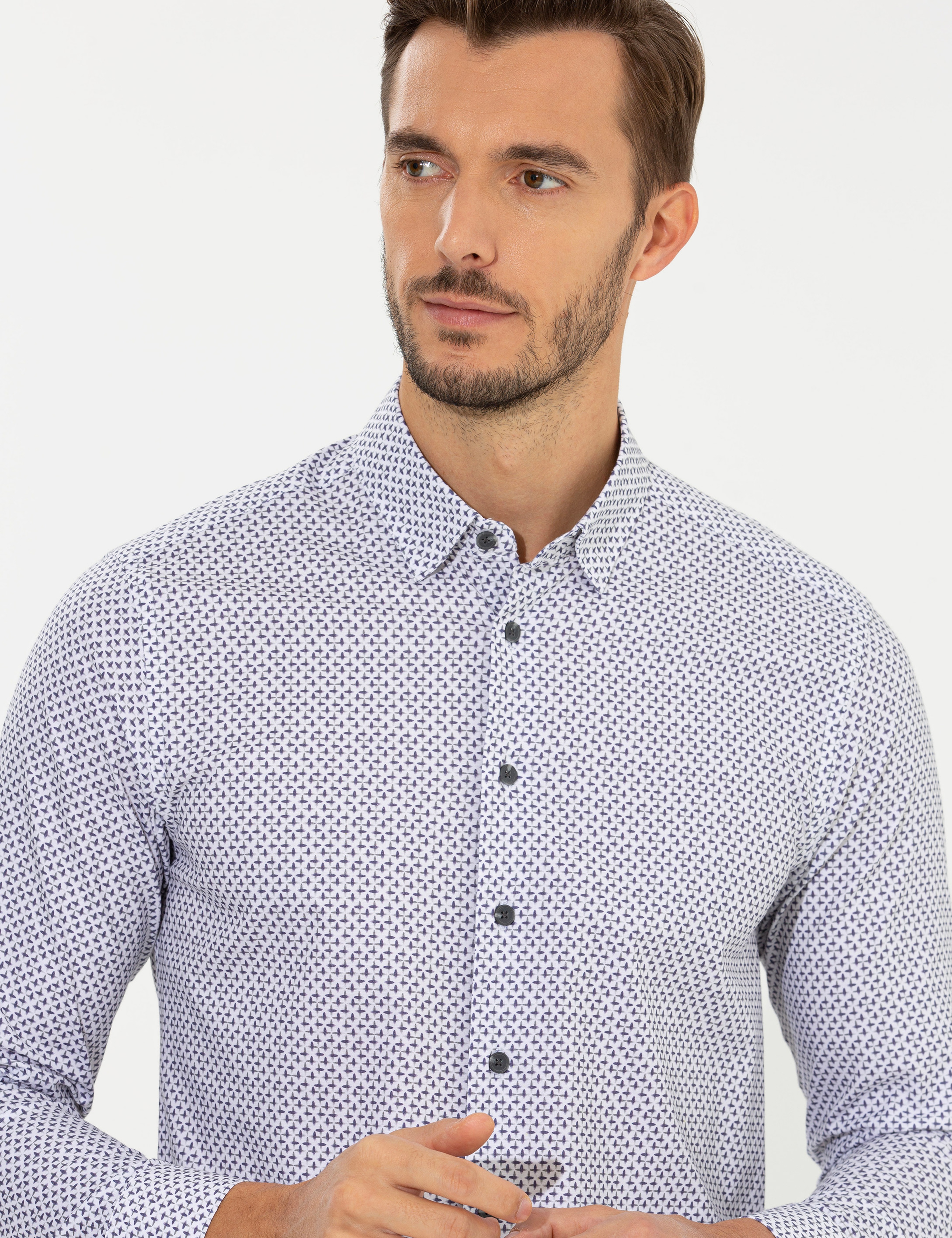 Mor Slim Fit Uzun Kollu Gömlek - Image 2