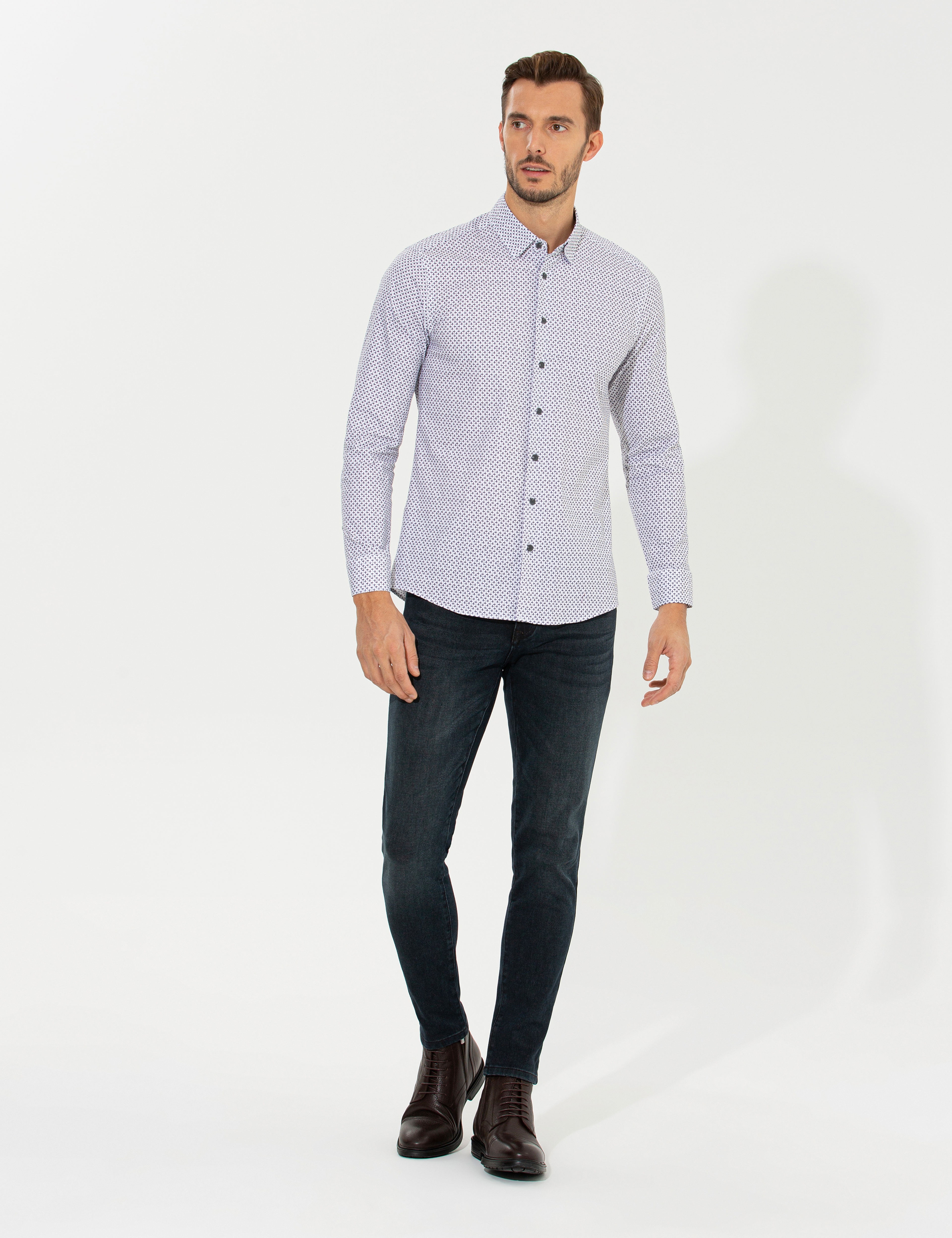 Mor Slim Fit Uzun Kollu Gömlek - Image 4