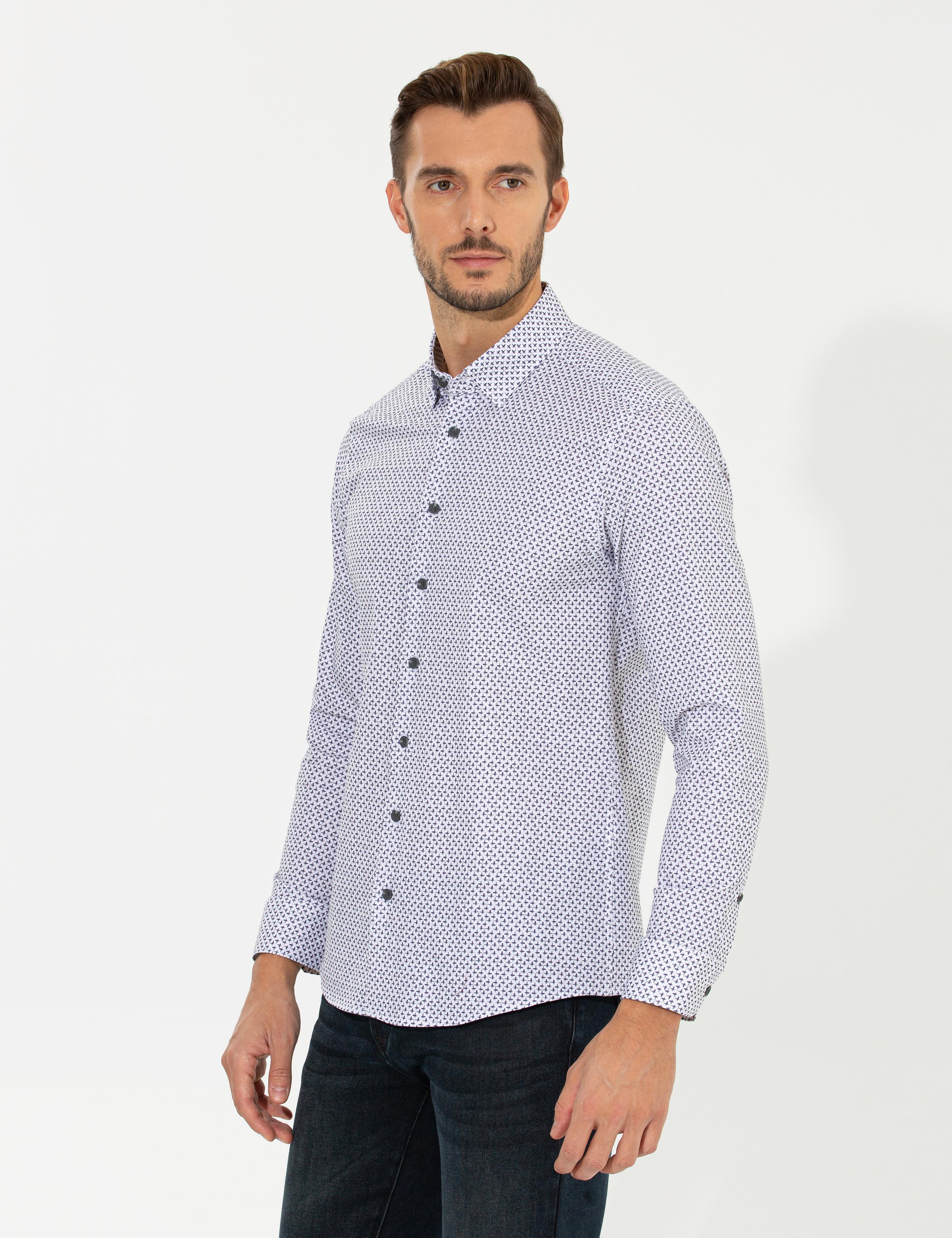 Mor Slim Fit Uzun Kollu Gömlek