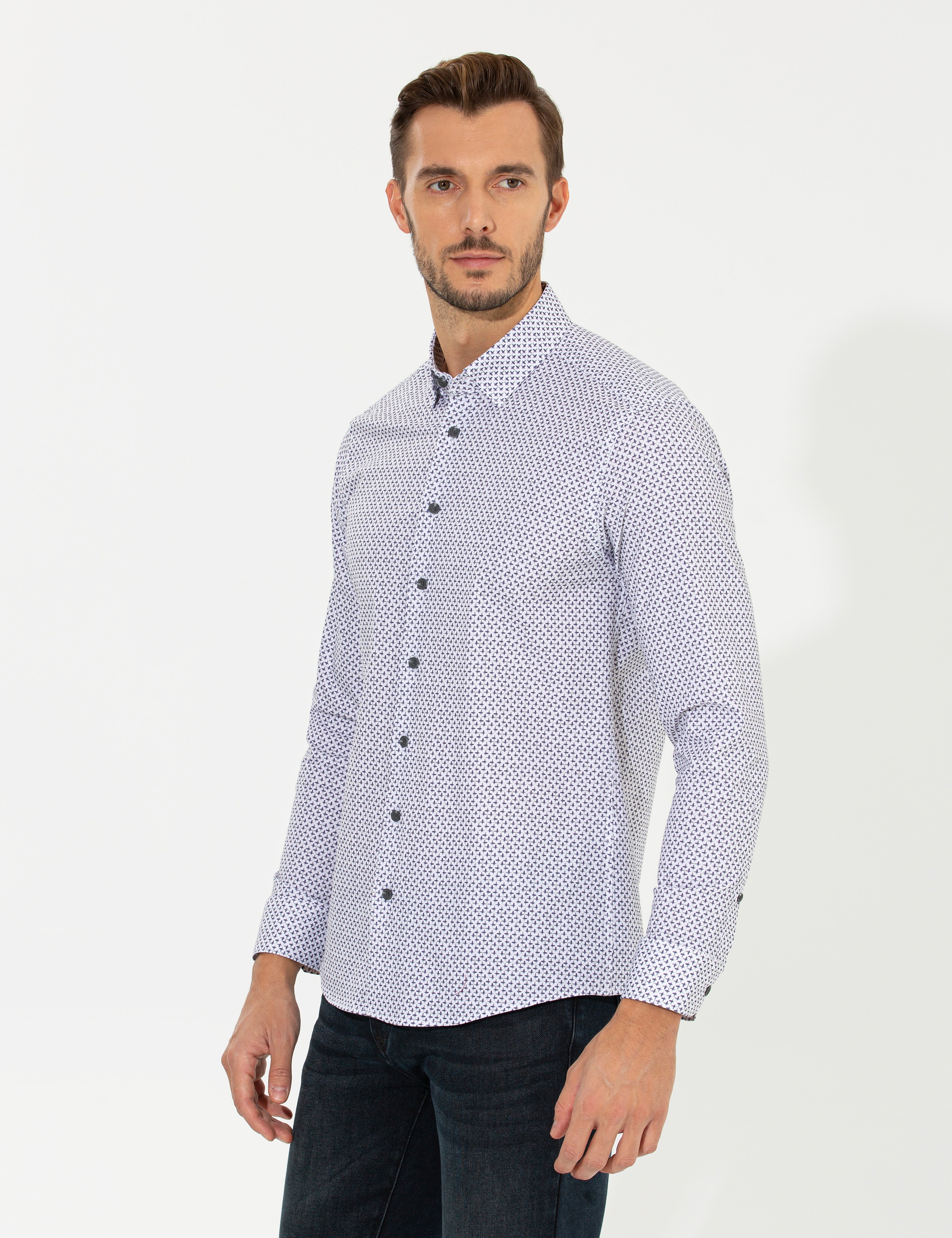 Mor Slim Fit Uzun Kollu Gömlek - Image 3