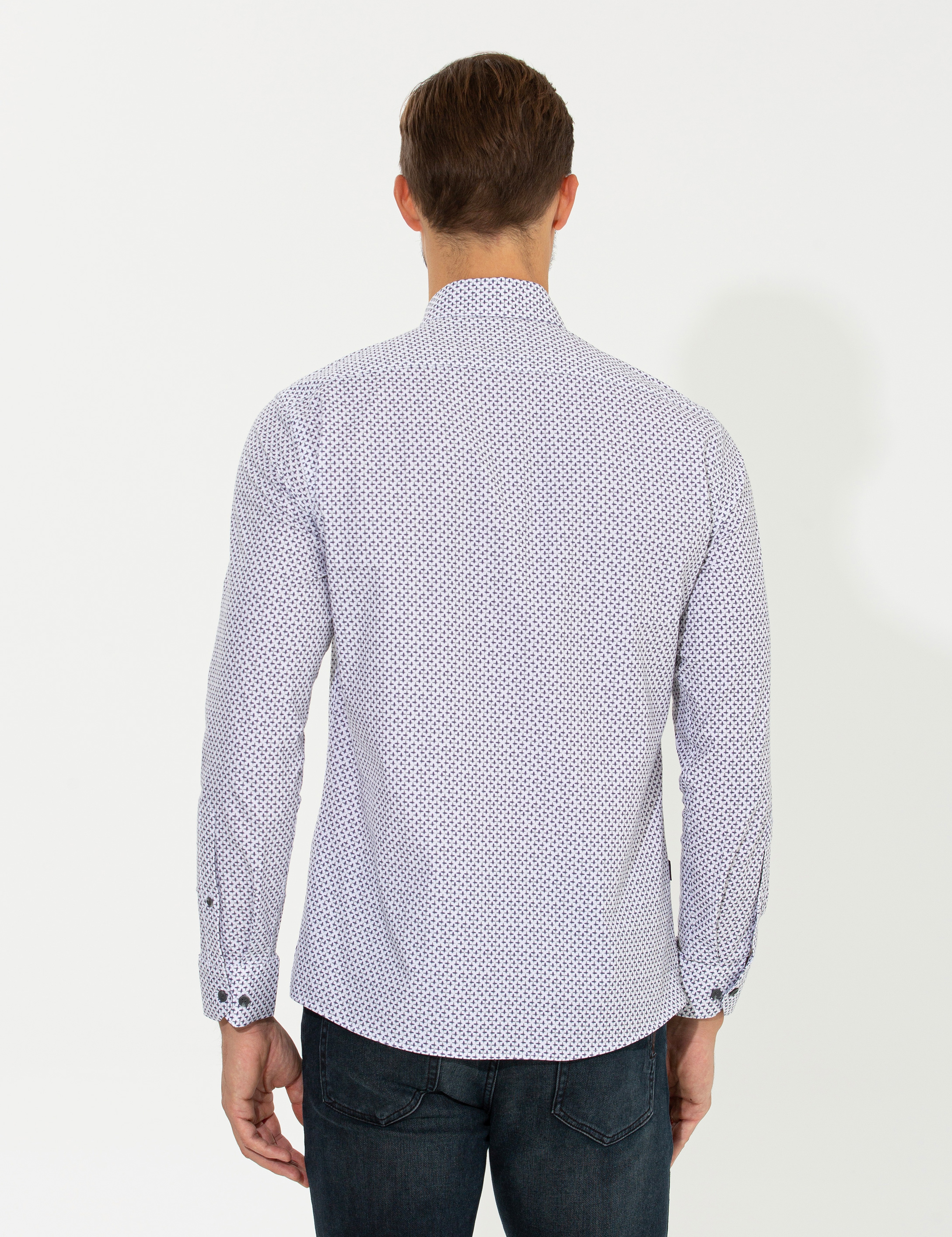 Mor Slim Fit Uzun Kollu Gömlek - Image 5