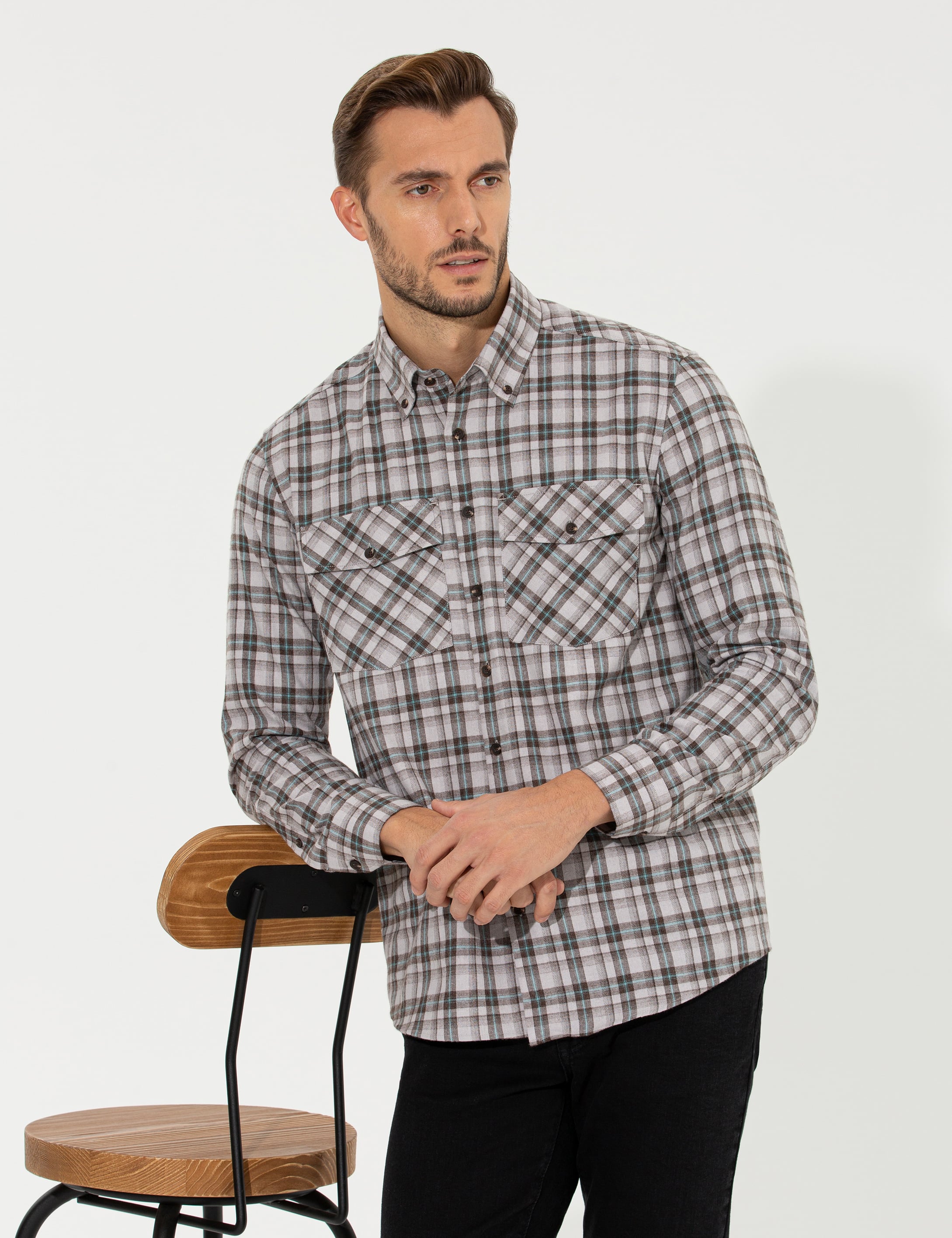 Açık Kahverengi Regular Fit Uzun Kollu Gömlek - Image 1