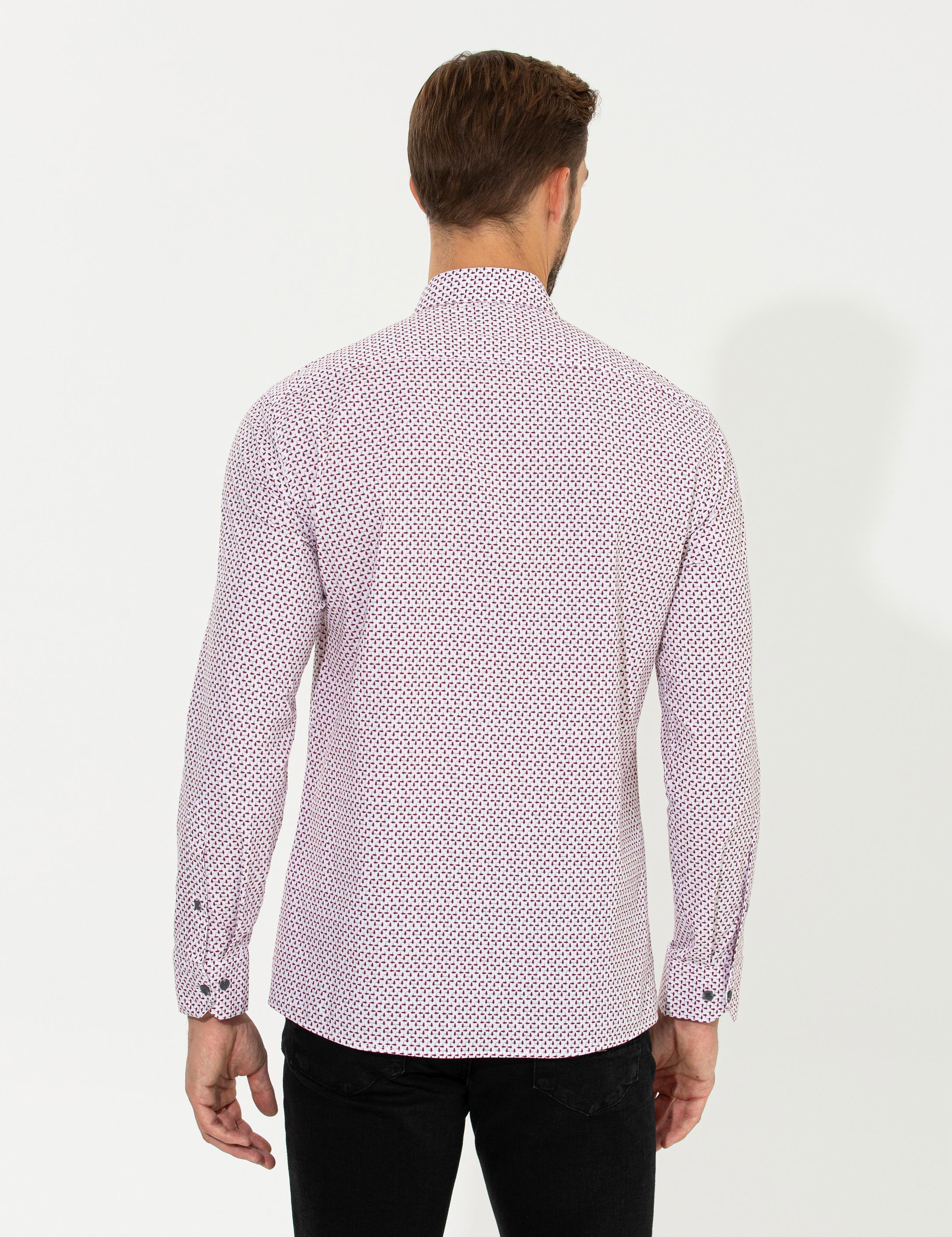 Bordo Slim Fit Uzun Kollu Gömlek