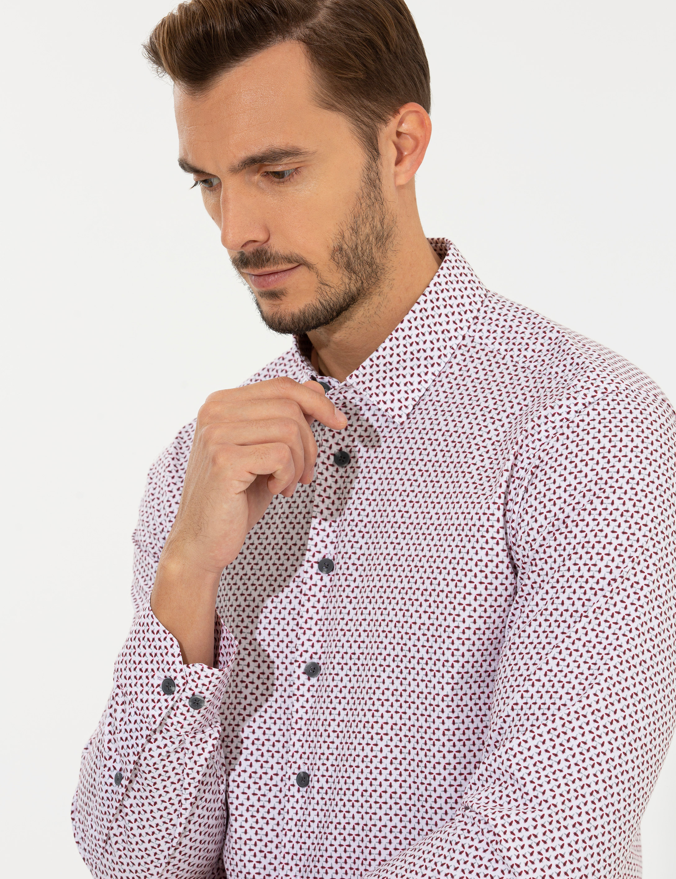 Pierre Cardin Bordo Slim Fit Uzun Kollu Gömlek görsel 2