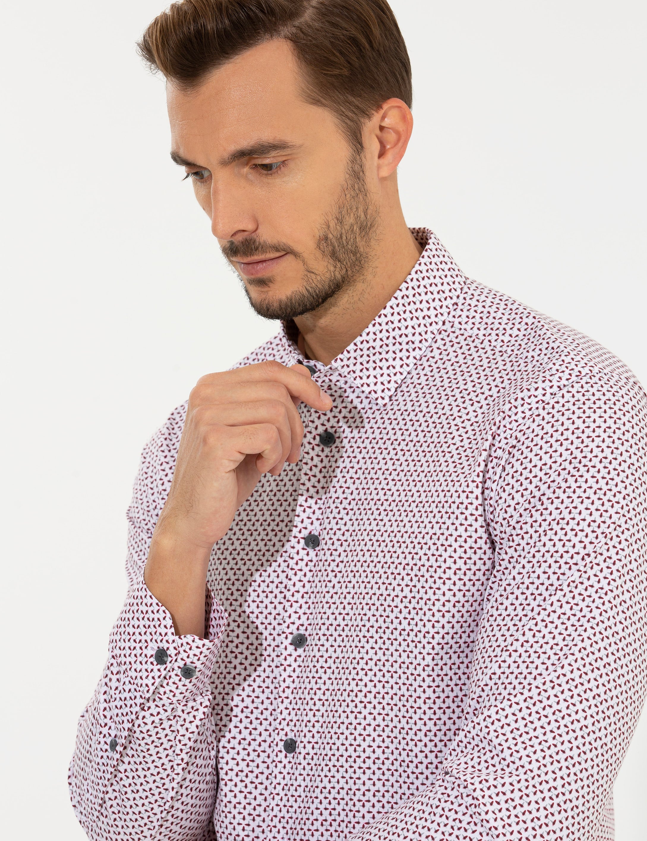 Bordo Slim Fit Uzun Kollu Gömlek
