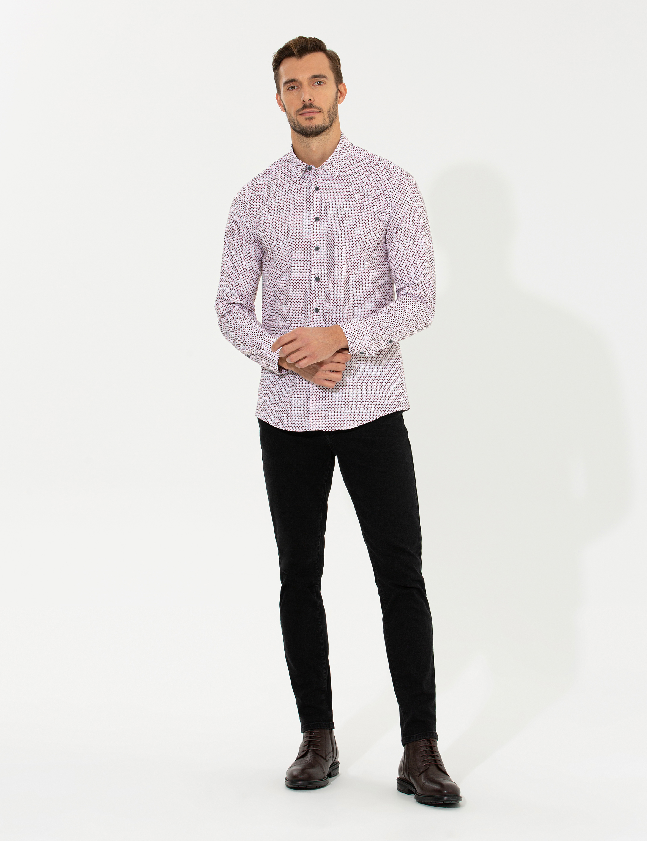 Pierre Cardin Bordo Slim Fit Uzun Kollu Gömlek görsel 3