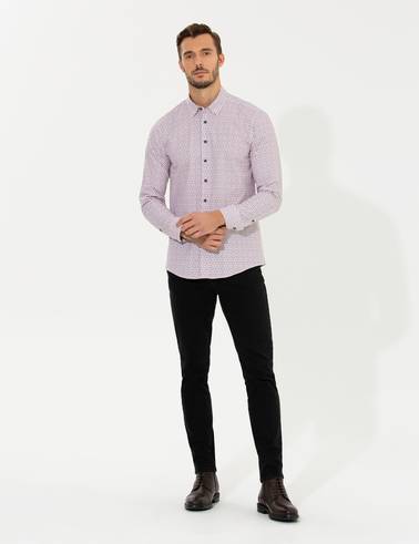 Bordo Slim Fit Uzun Kollu Gömlek