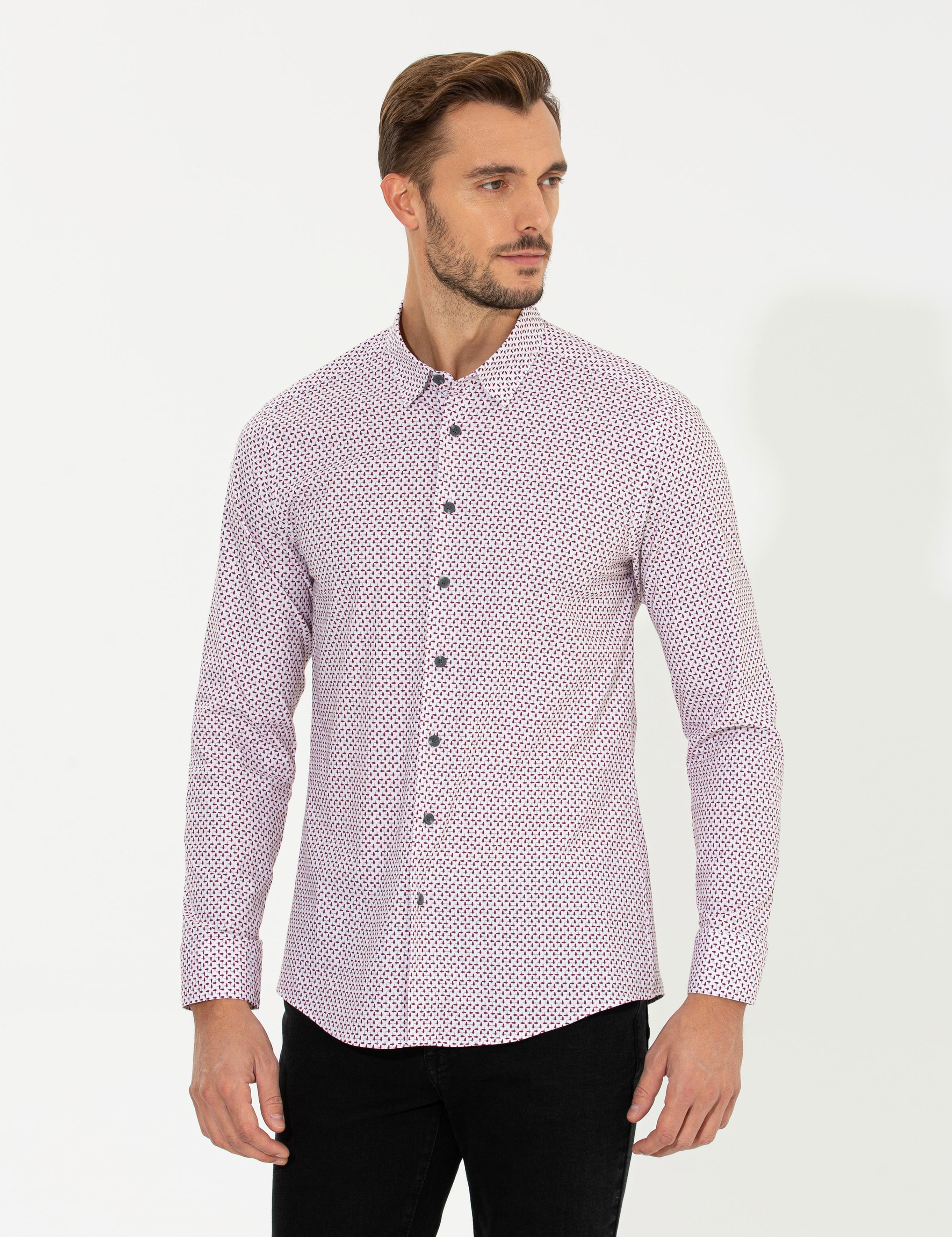 Bordo Slim Fit Uzun Kollu Gömlek