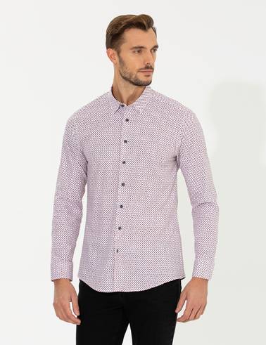 Bordo Slim Fit Uzun Kollu Gömlek