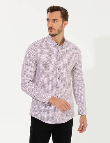 Bordo Slim Fit Uzun Kollu Gömlek