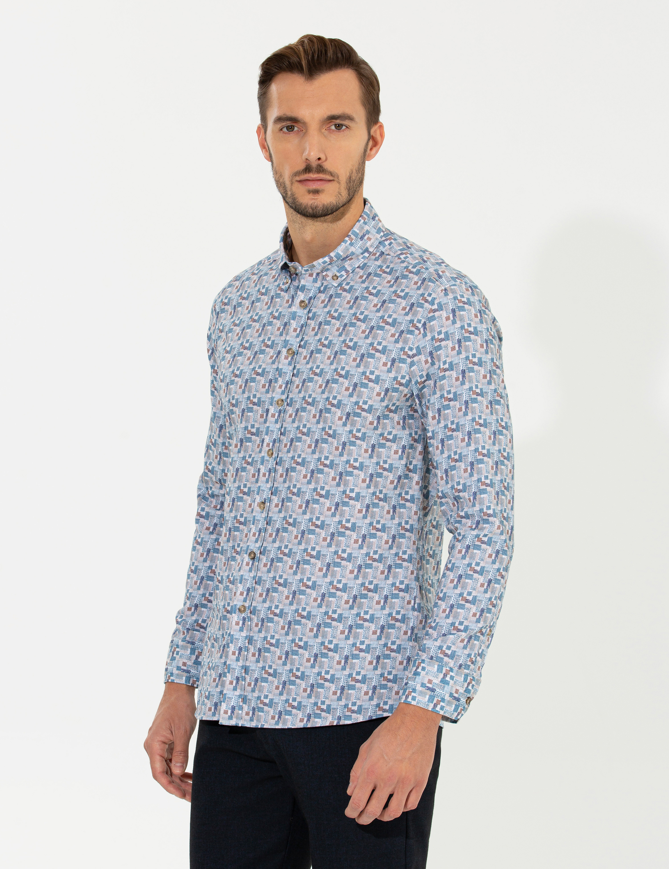 Pierre Cardin Bej Slim Fit Uzun Kollu Gömlek görsel 3
