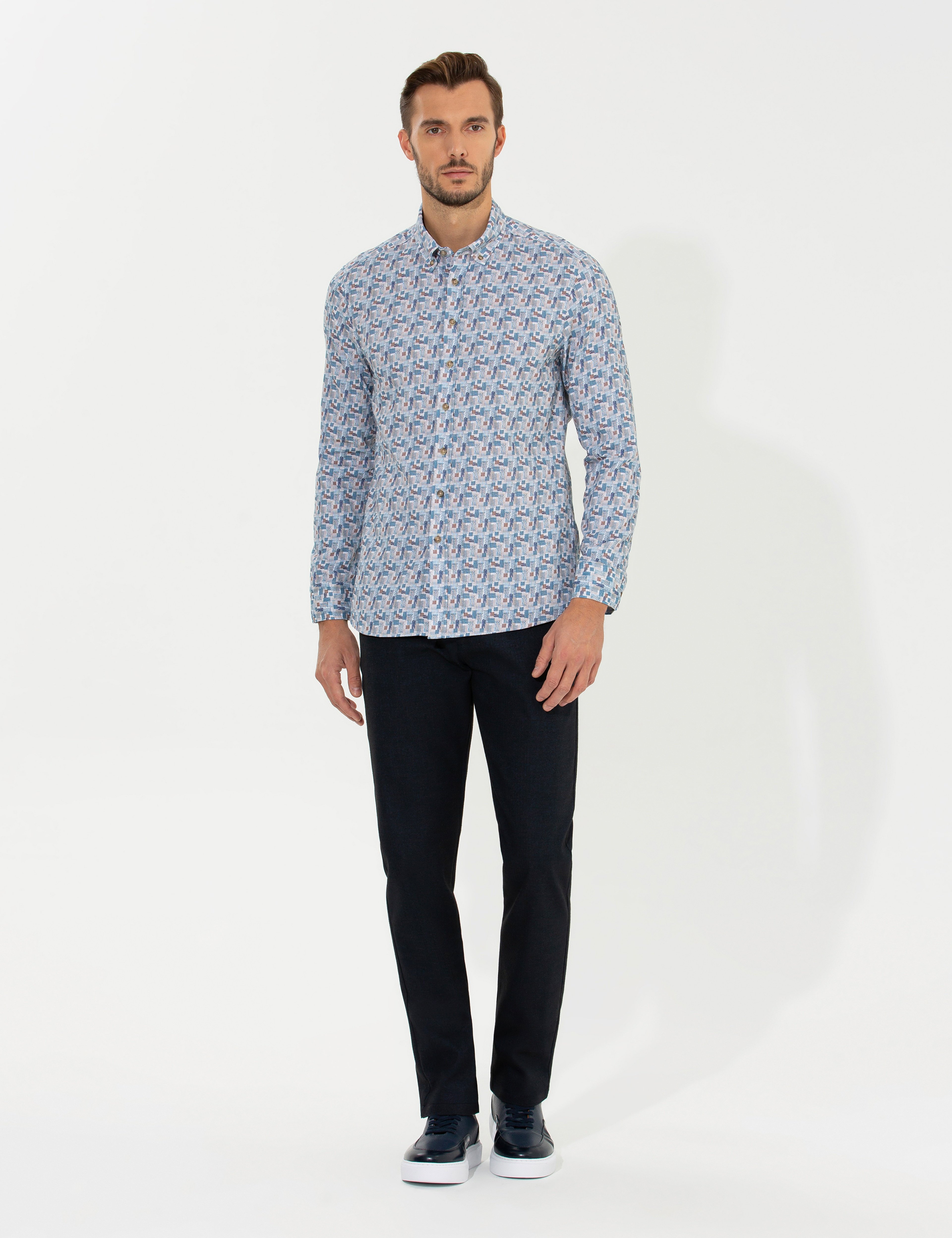 Bej Slim Fit Uzun Kollu Gömlek - Image 4