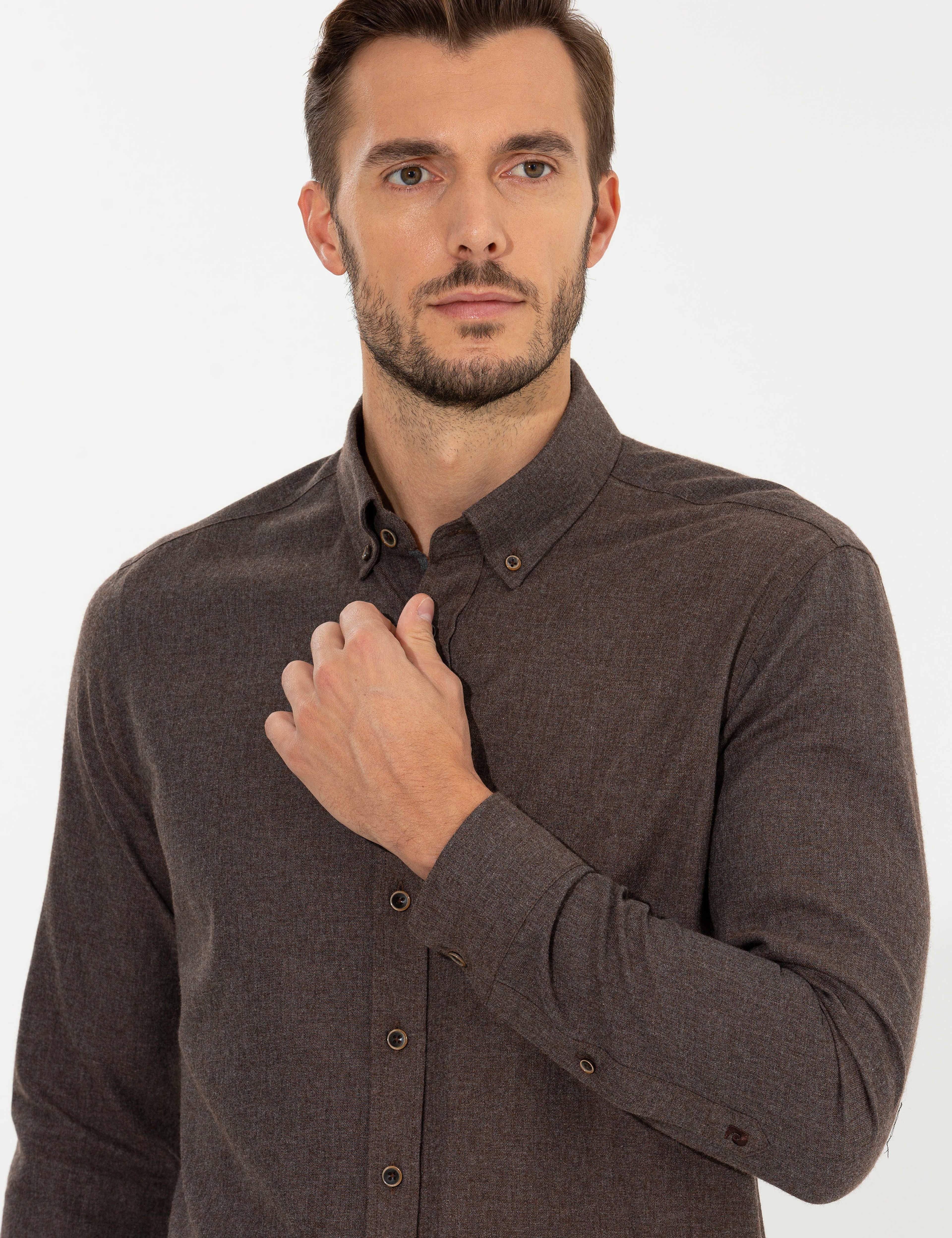 Kahverengi Regular Fit Uzun Kollu Gömlek - Image 3