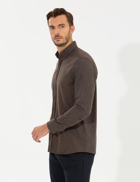 Kahverengi Regular Fit Uzun Kollu Gömlek - 50259512031