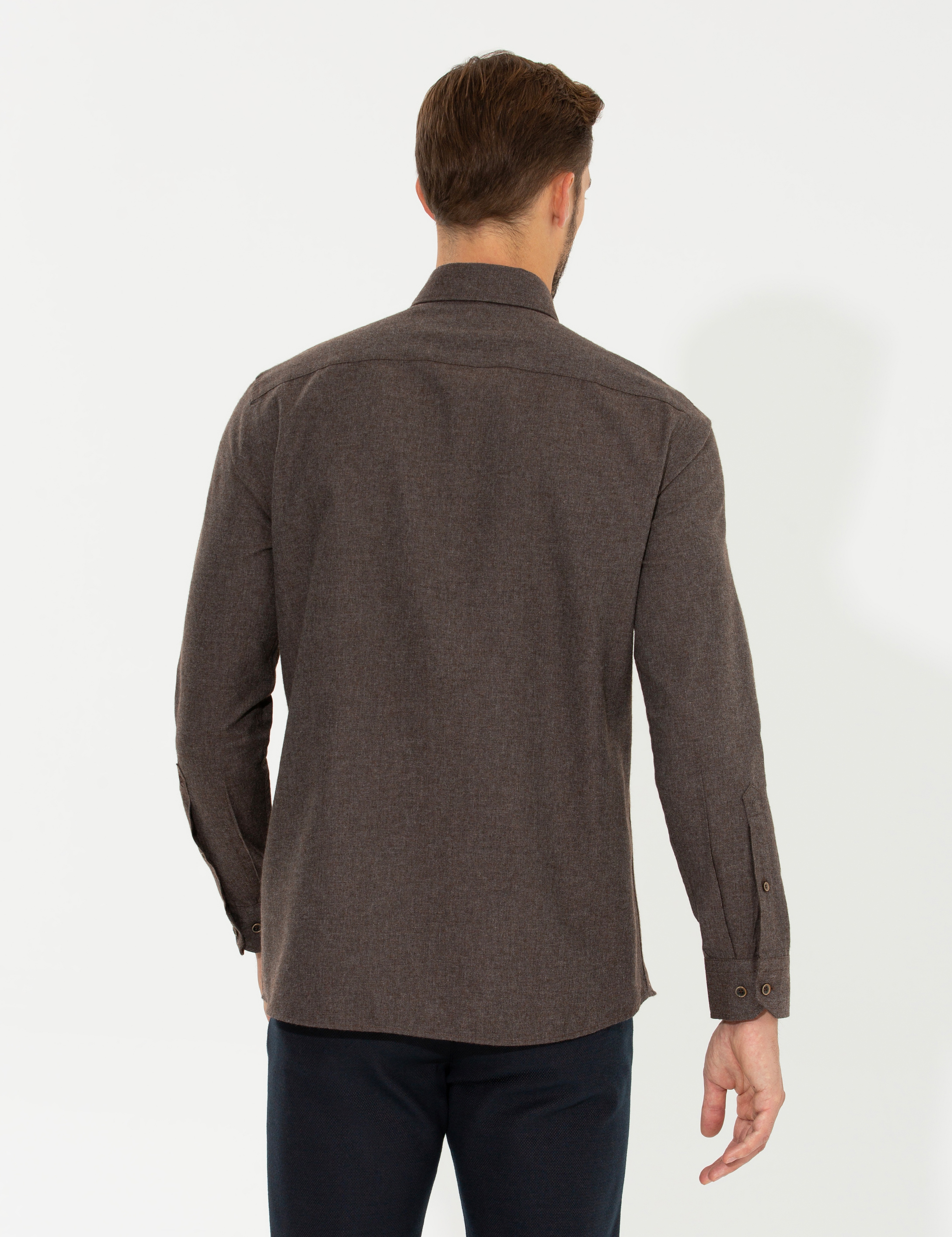 Kahverengi Regular Fit Uzun Kollu Gömlek - Image 5