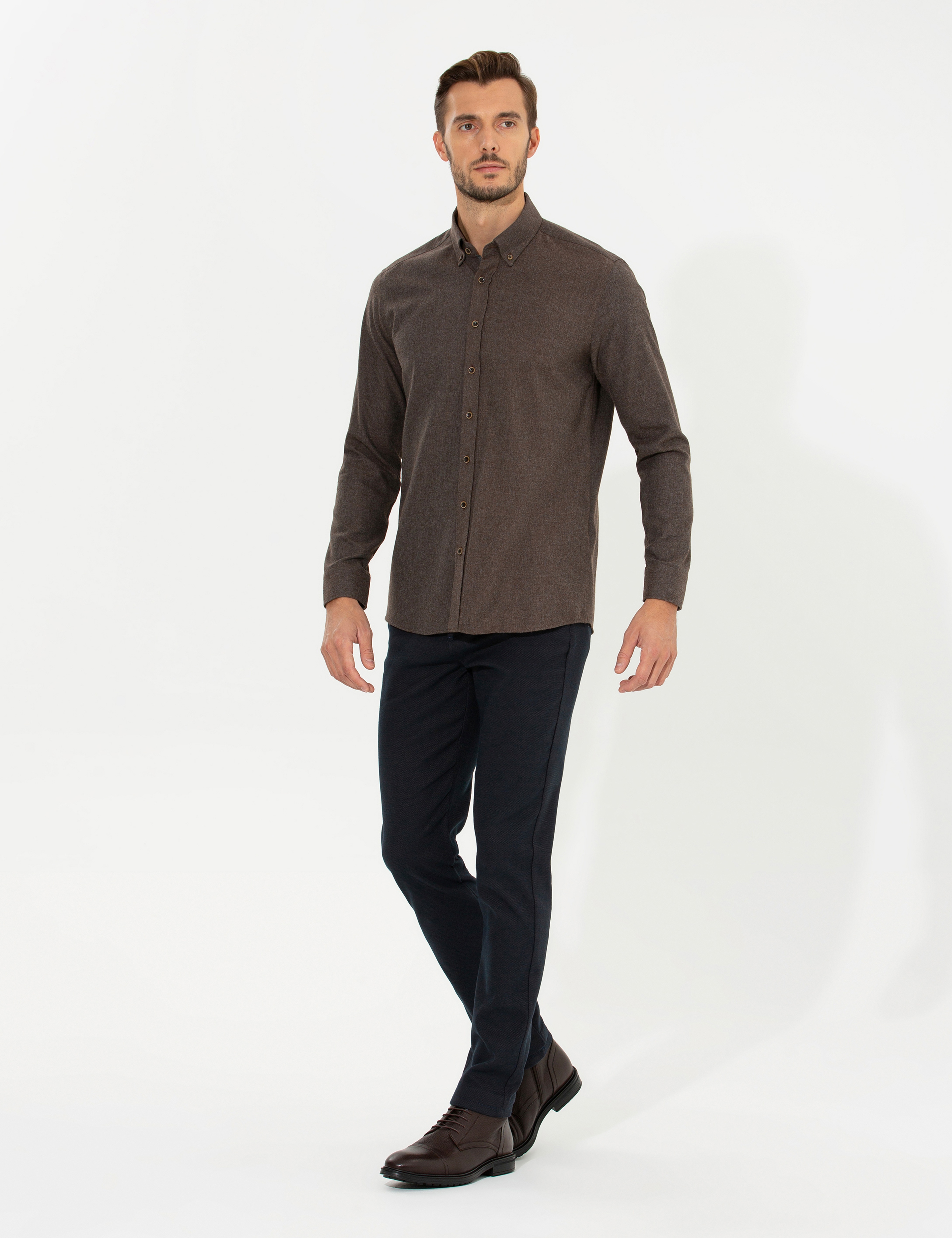 Kahverengi Regular Fit Uzun Kollu Gömlek - Image 2