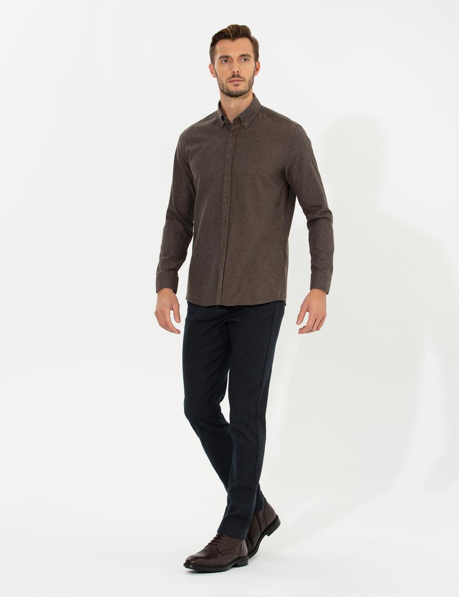Kahverengi Regular Fit Uzun Kollu Gömlek