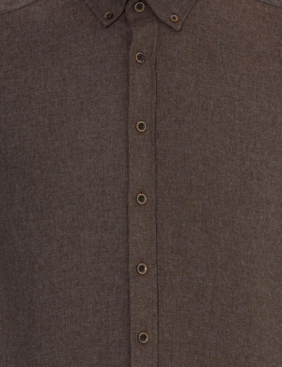 Kahverengi Regular Fit Uzun Kollu Gömlek