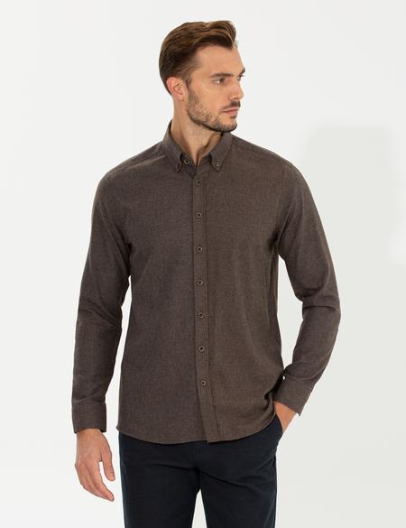 Kahverengi Regular Fit Uzun Kollu Gömlek - 50259512031