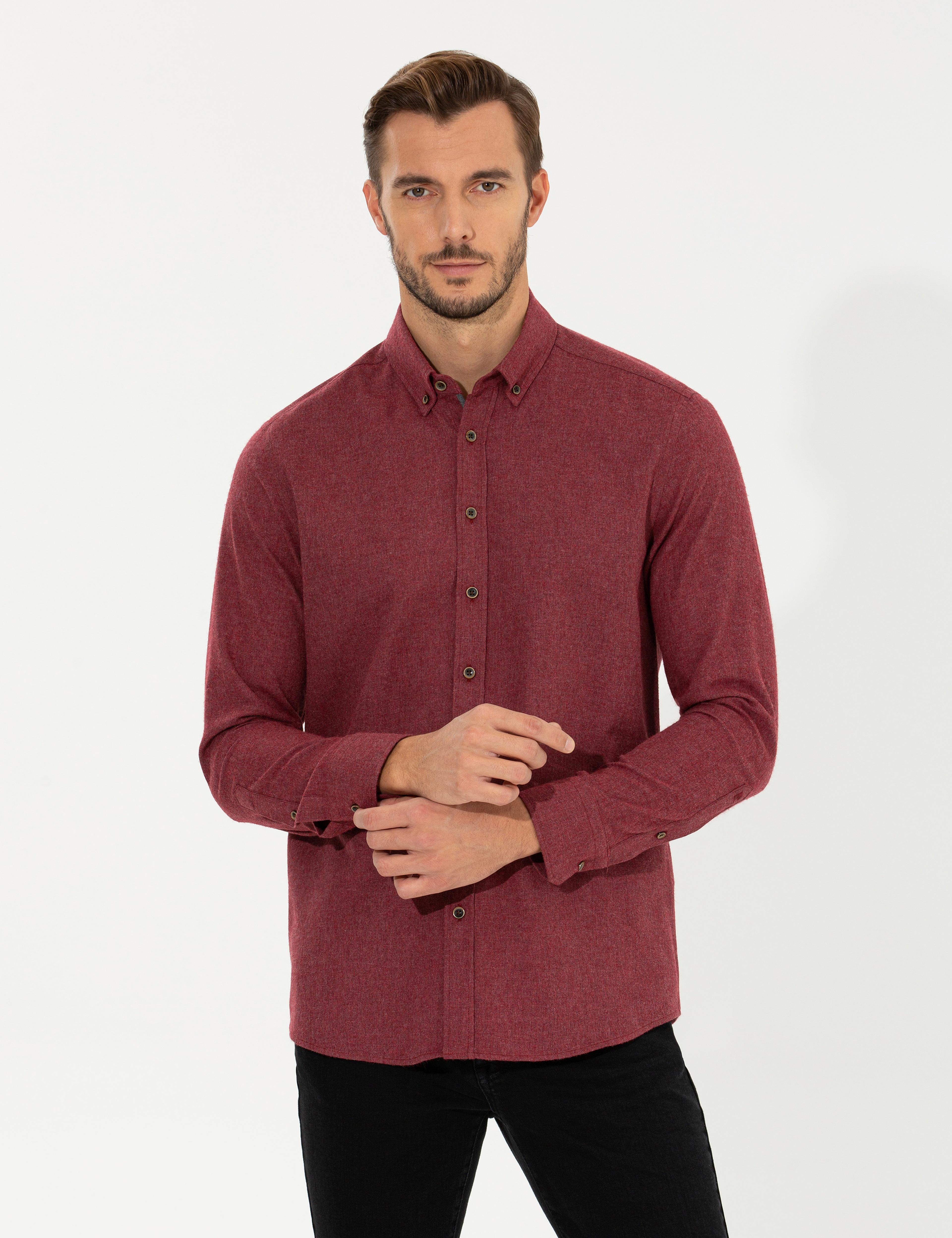 Bordo Regular Fit Uzun Kollu Gömlek - Image 2