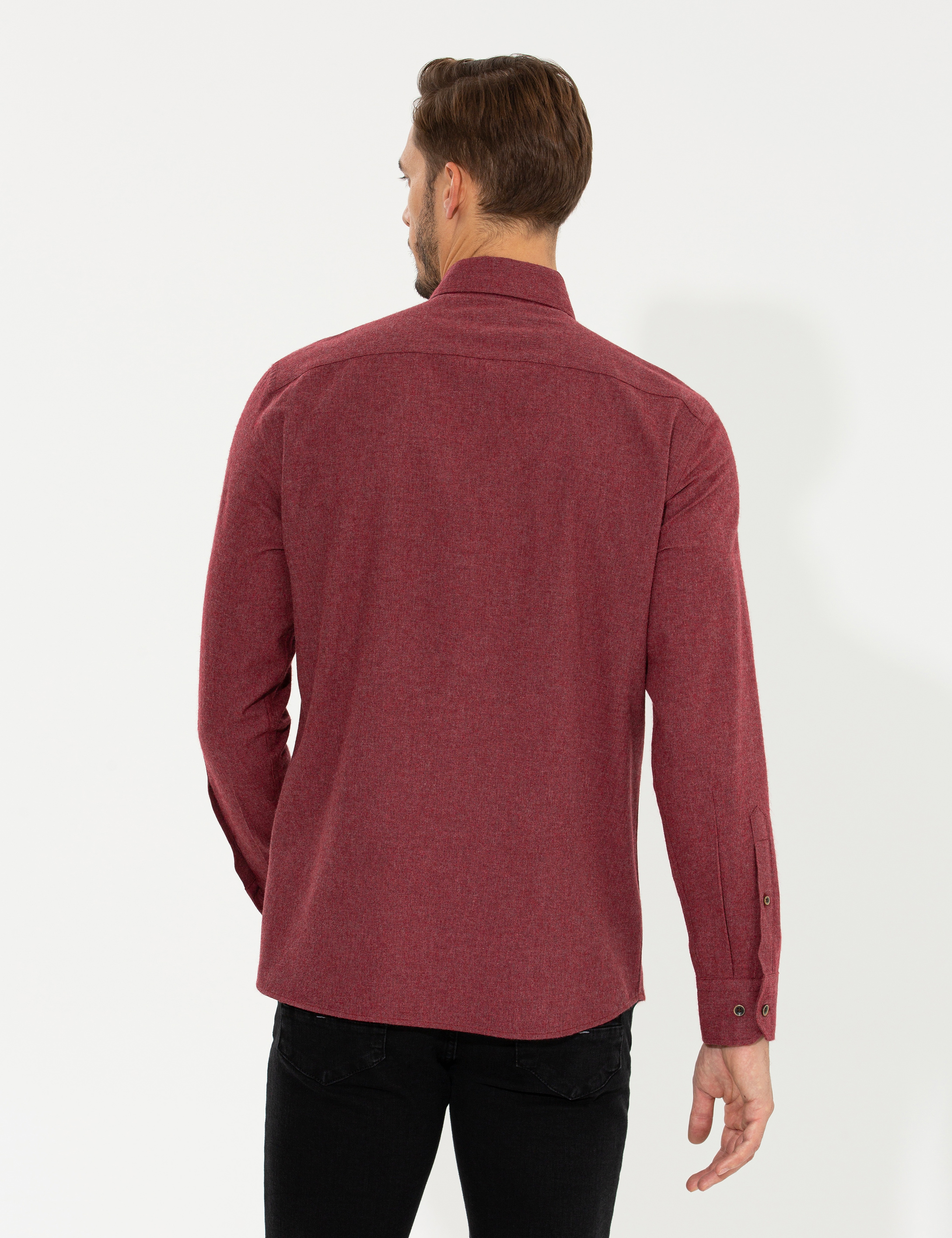 Bordo Regular Fit Uzun Kollu Gömlek - Image 5