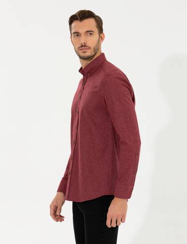 Bordo Regular Fit Uzun Kollu Gömlek