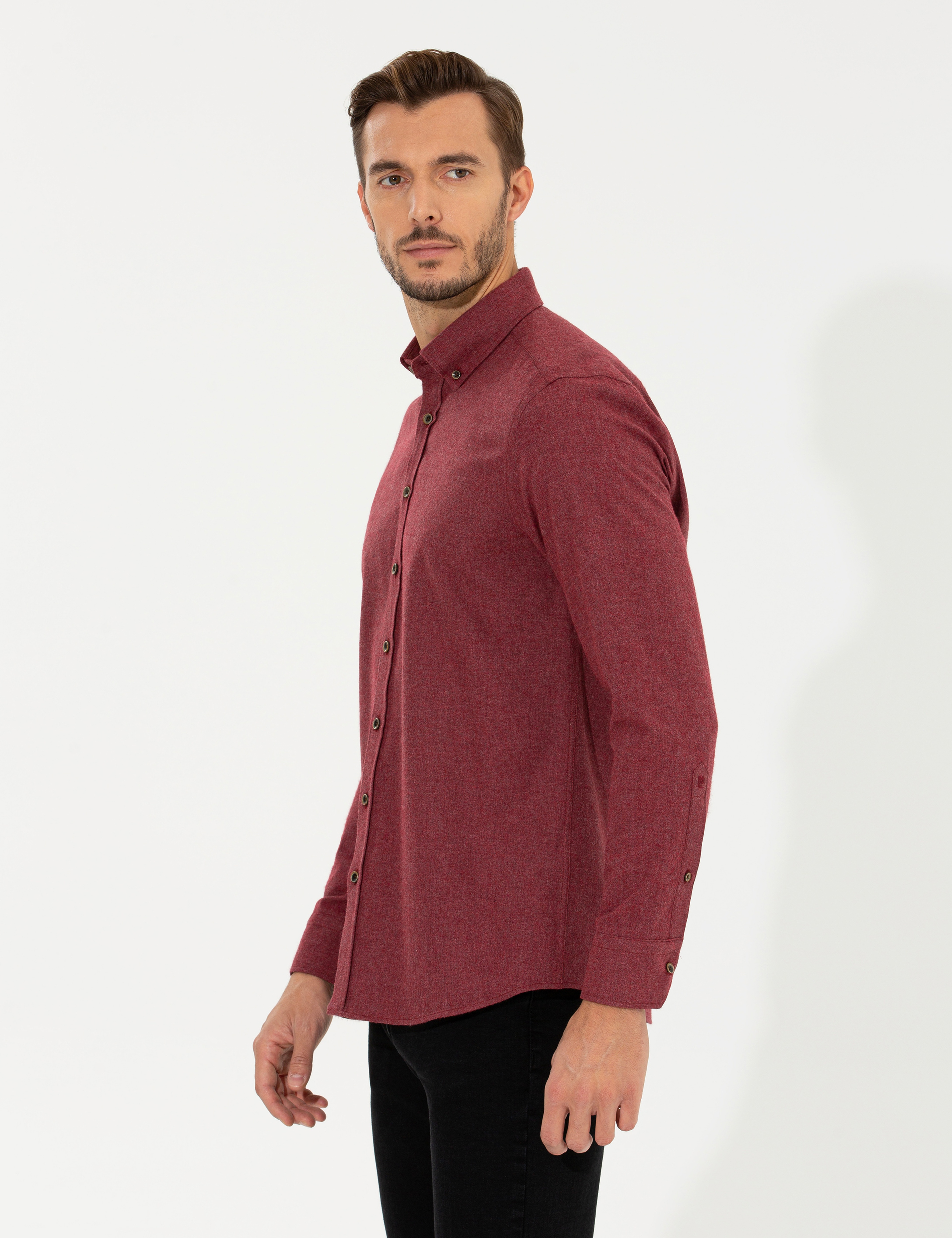 Bordo Regular Fit Uzun Kollu Gömlek - Image 4