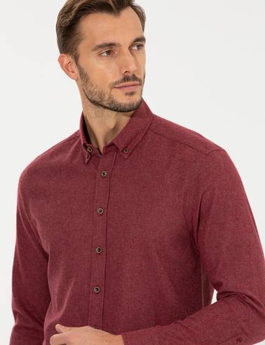 Bordo Regular Fit Uzun Kollu Gömlek
