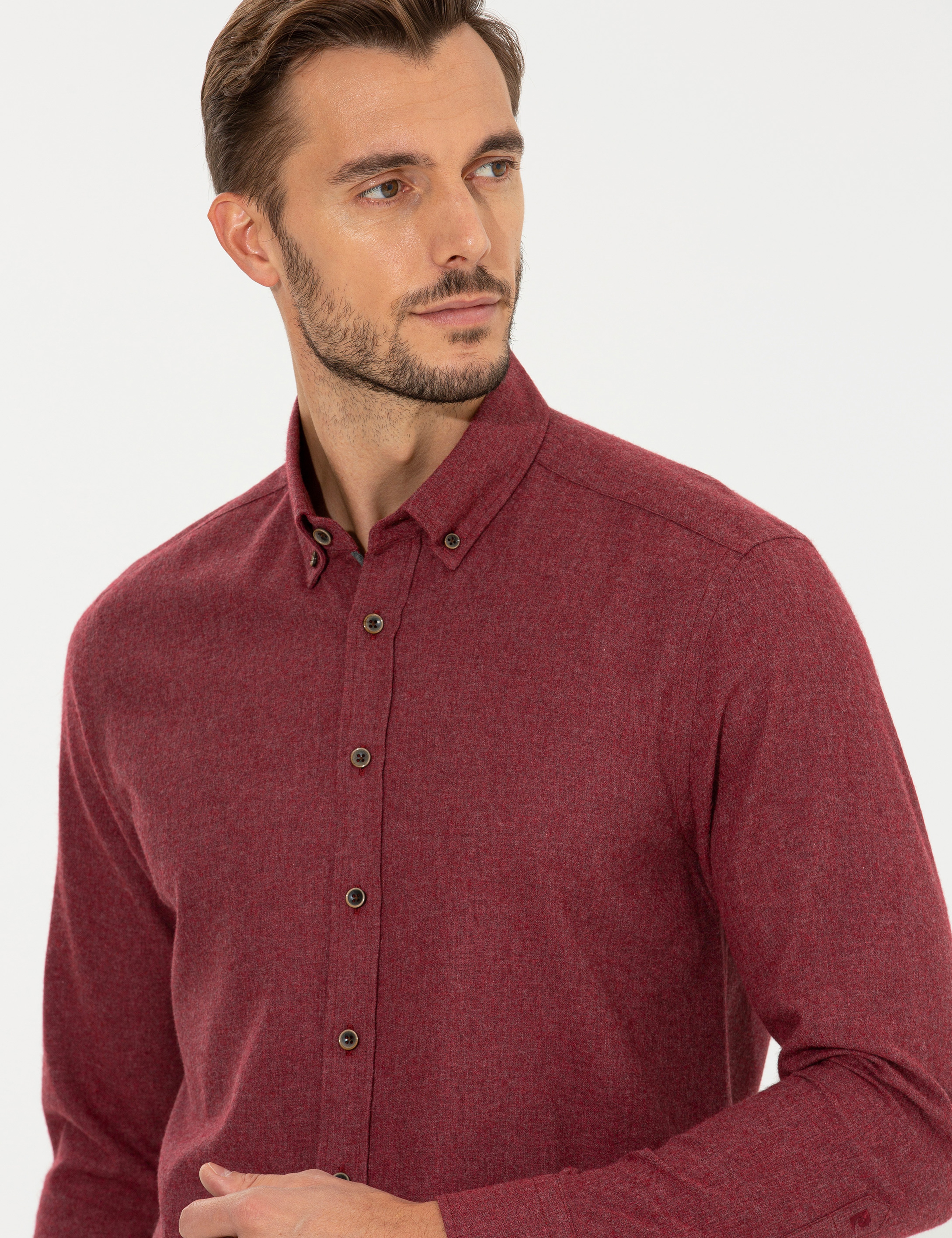 Bordo Regular Fit Uzun Kollu Gömlek