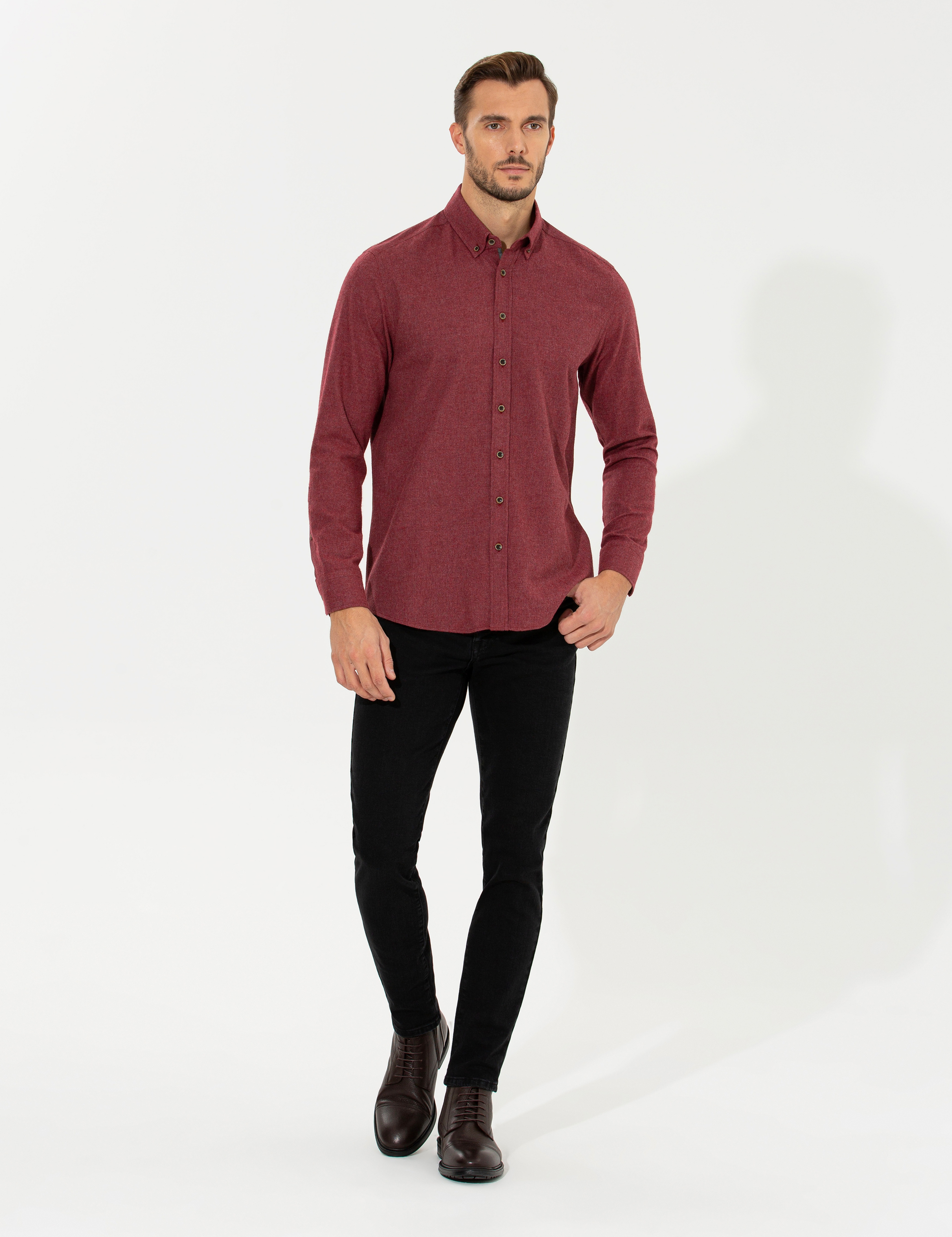 Bordo Regular Fit Uzun Kollu Gömlek - Image 3