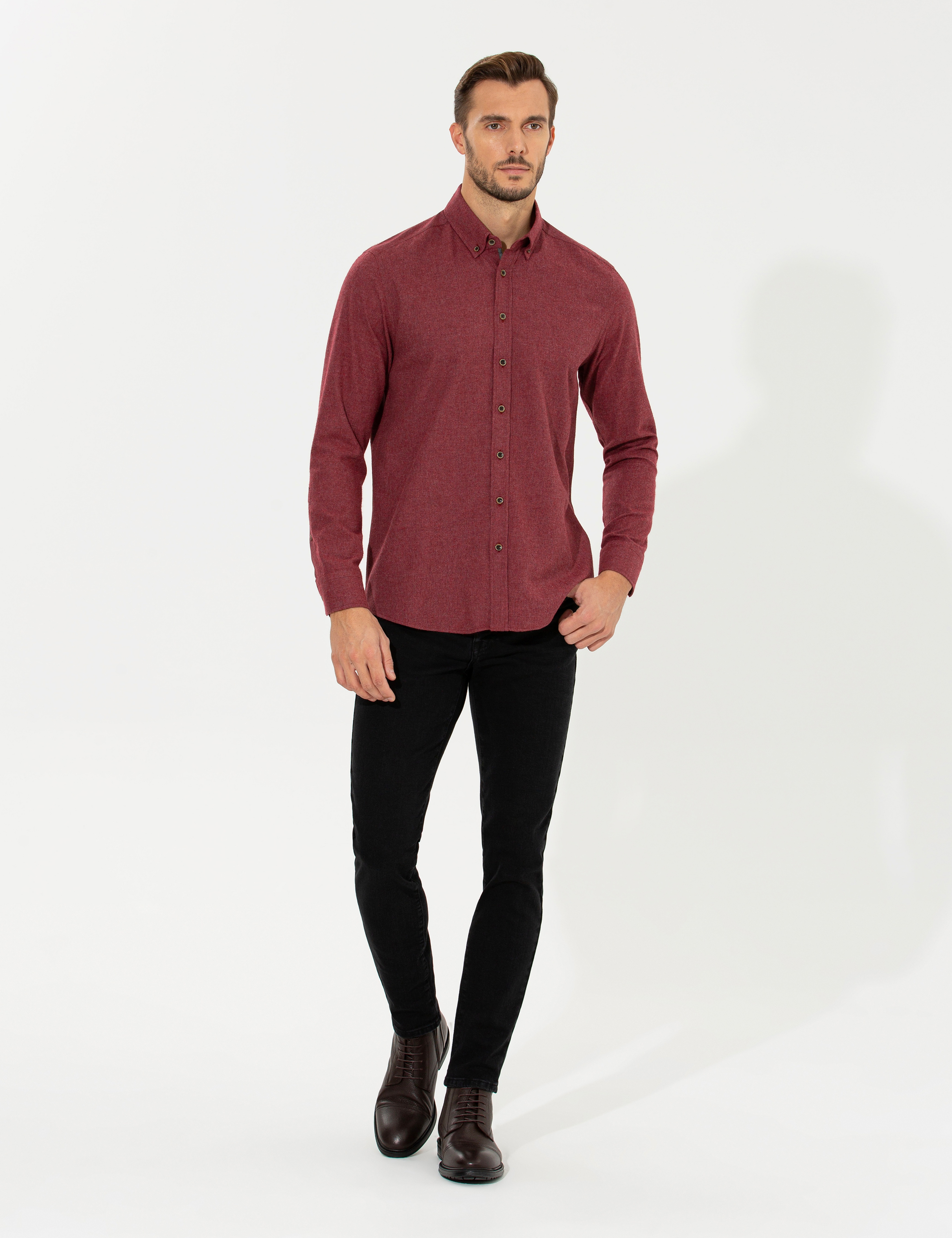 Bordo Regular Fit Uzun Kollu Gömlek