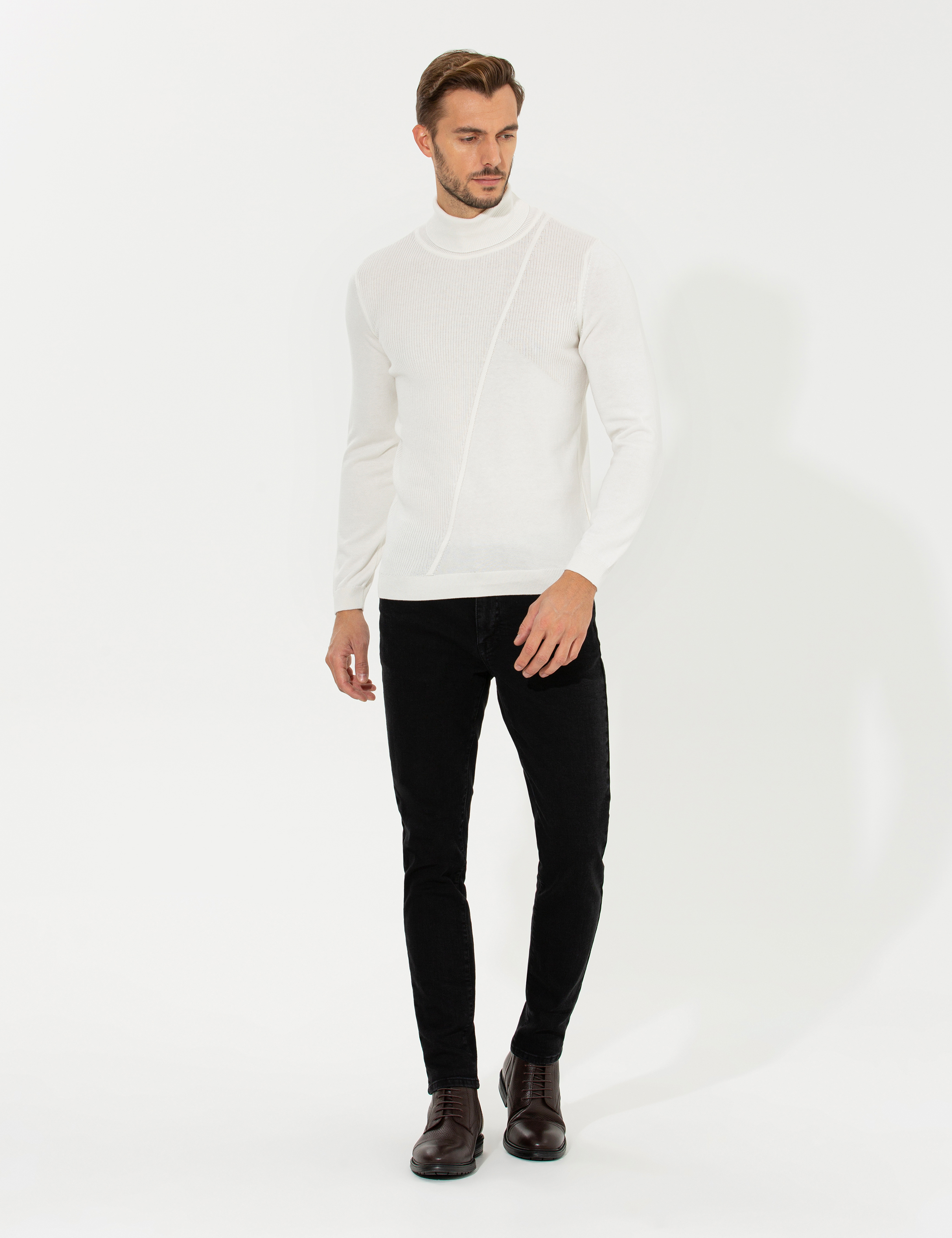 Pierre Cardin Ekru Slim Fit Balıkçı Yaka Triko Kazak görsel 3
