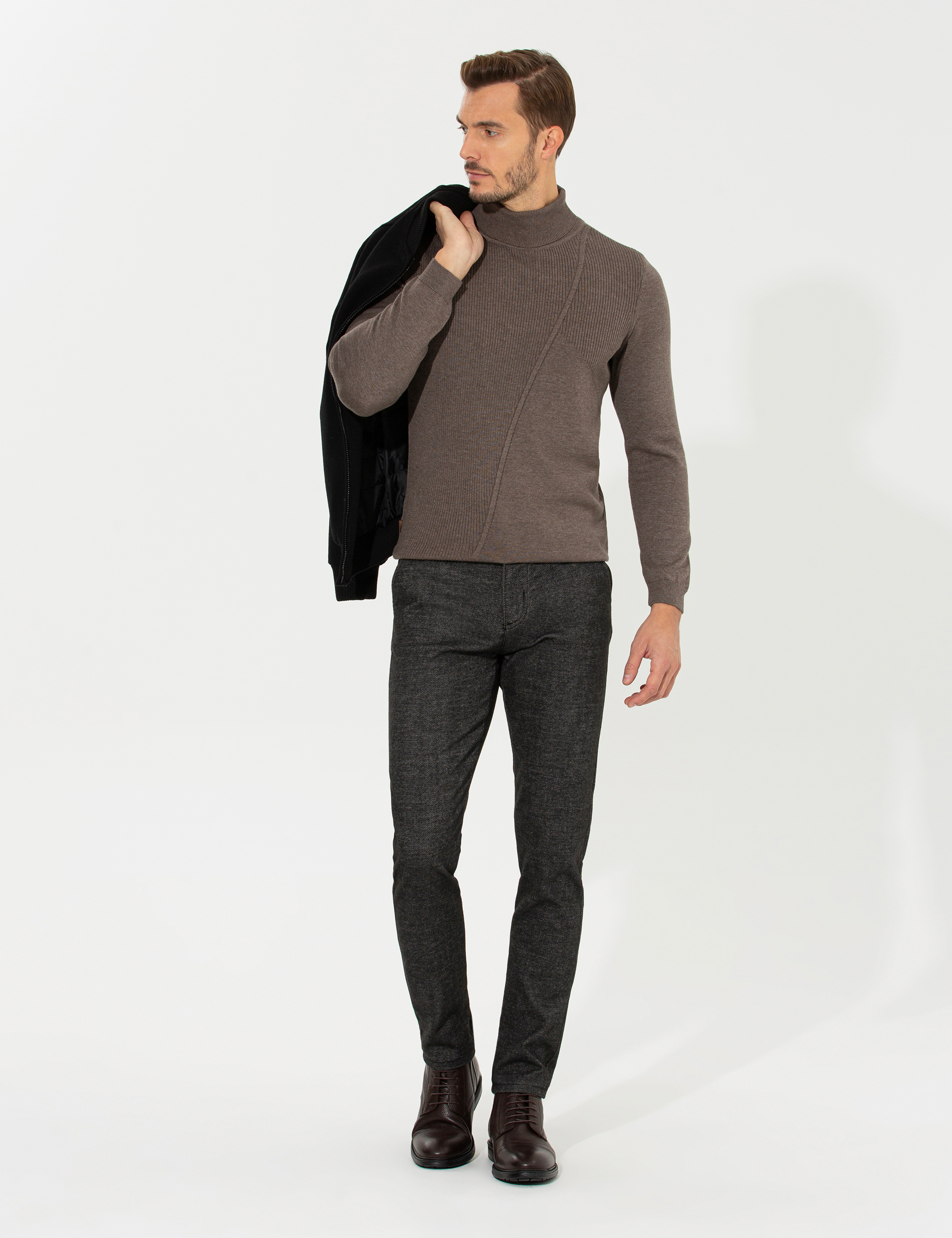 Pierre Cardin Vizon Melanj Slim Fit Balıkçı Yaka Triko Kazak görsel 4