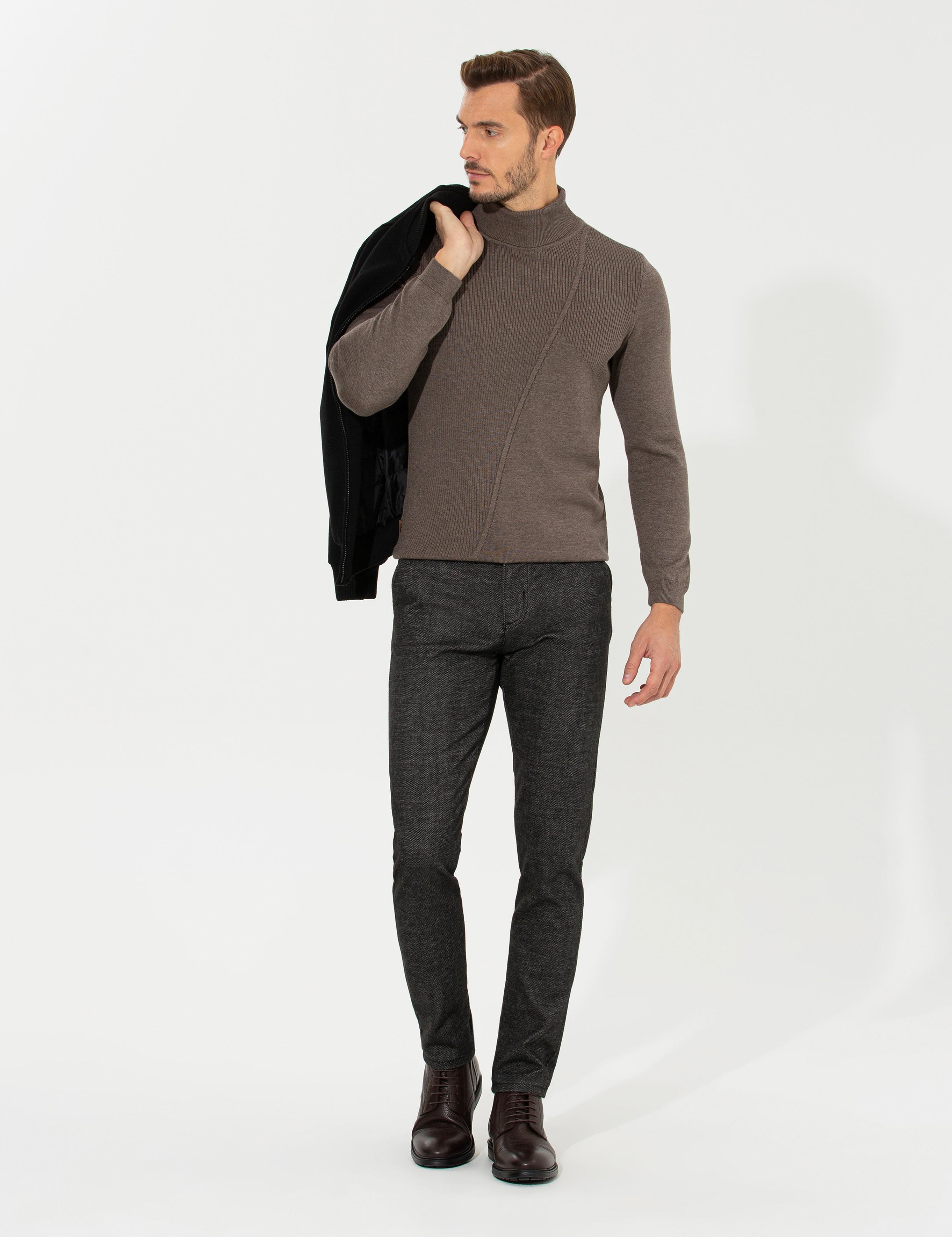 Vizon Melanj Slim Fit Balıkçı Yaka Triko Kazak