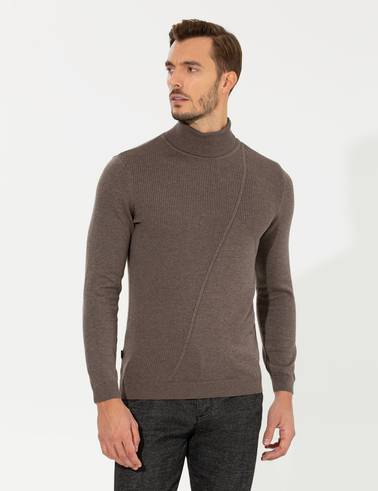 Vizon Melanj Slim Fit Balıkçı Yaka Triko Kazak