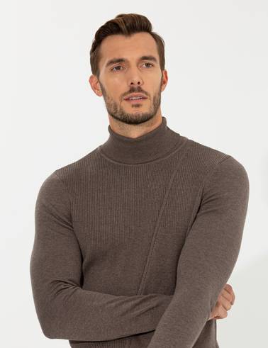 Vizon Melanj Slim Fit Balıkçı Yaka Triko Kazak