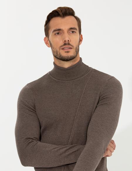 Vizon Melanj Slim Fit Balıkçı Yaka Triko Kazak - 50259784023