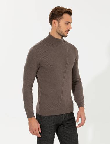 Vizon Melanj Slim Fit Balıkçı Yaka Triko Kazak