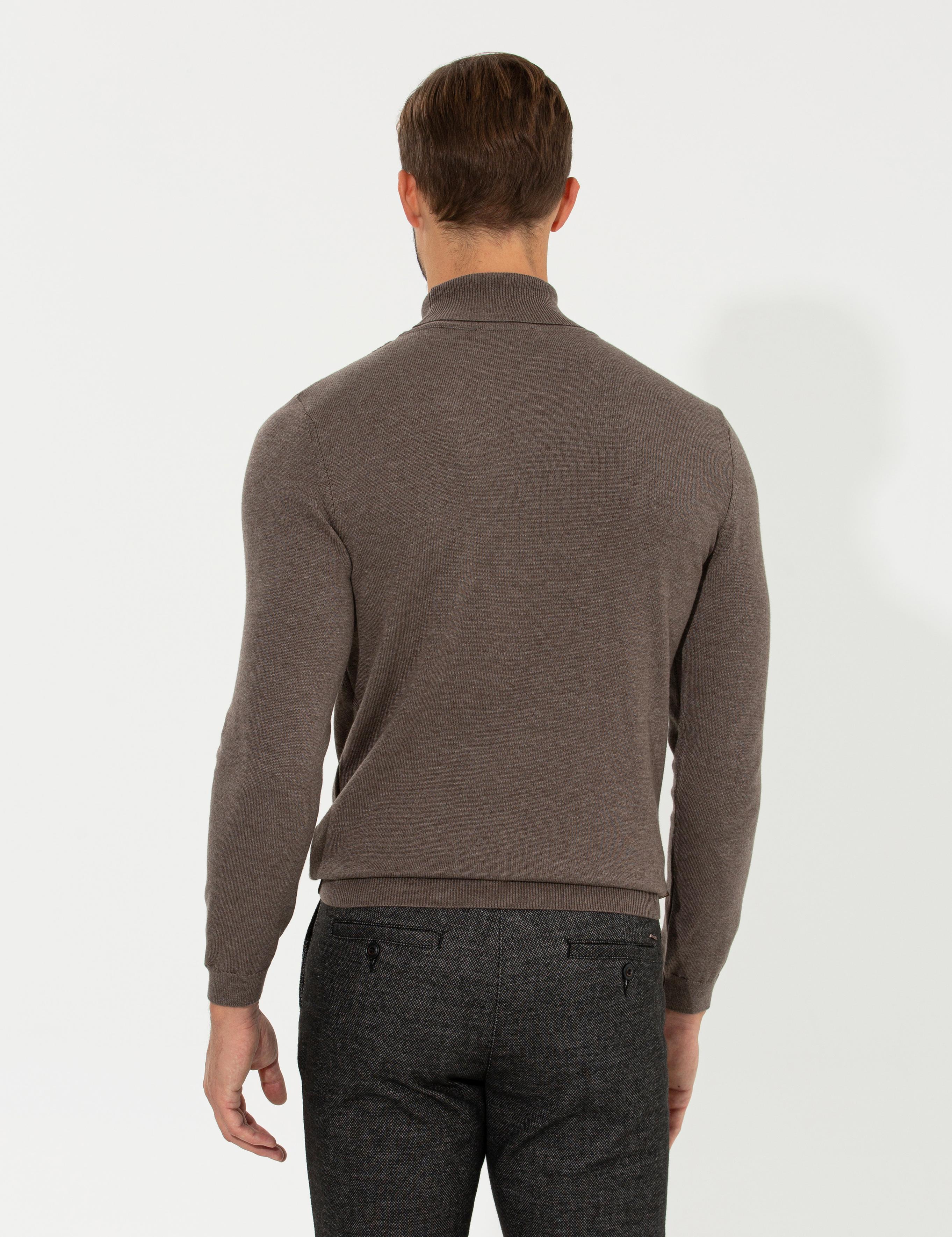 Vizon Melanj Slim Fit Balıkçı Yaka Triko Kazak