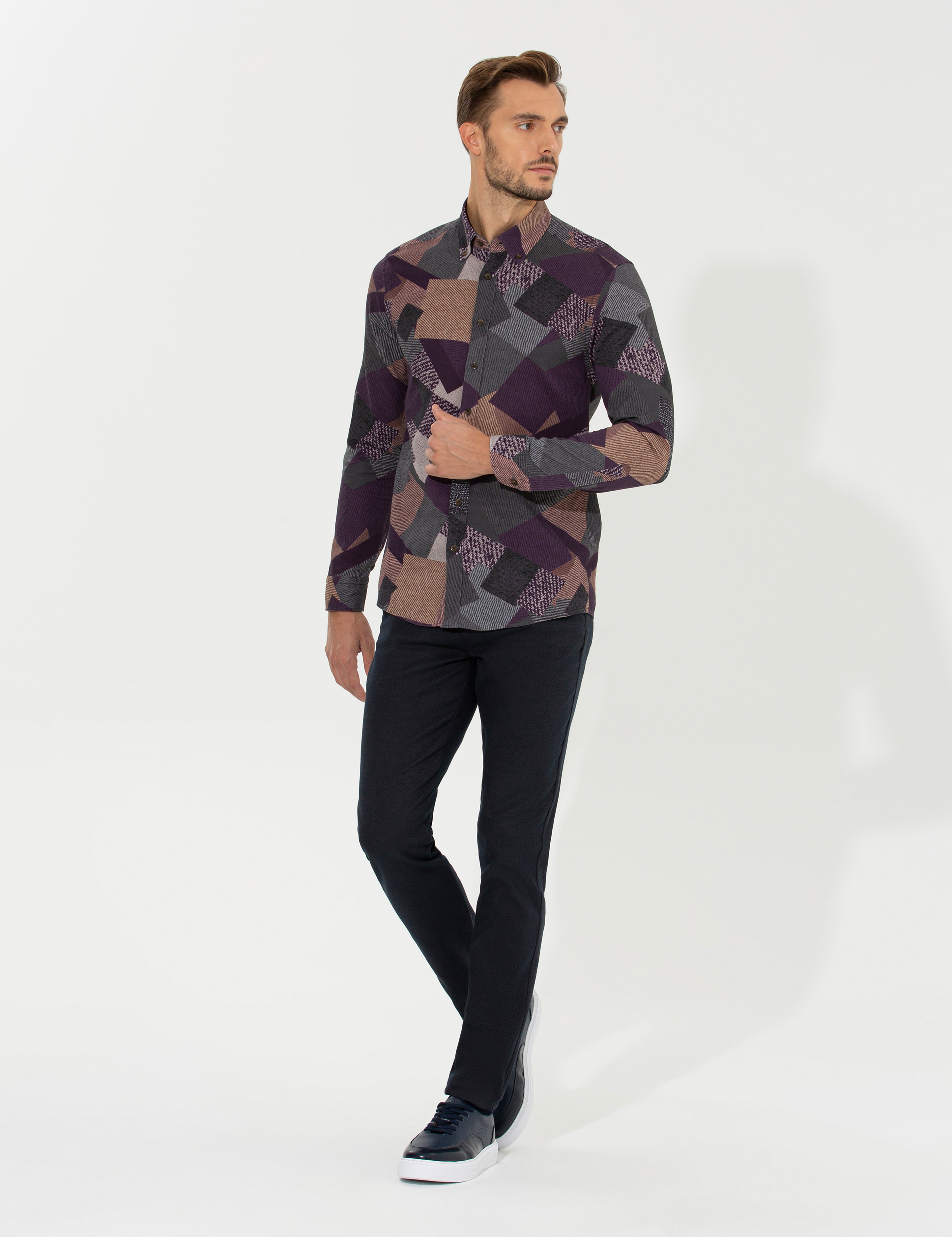 Kahverengi Slim Fit Kanvas Pantolon - Image 3