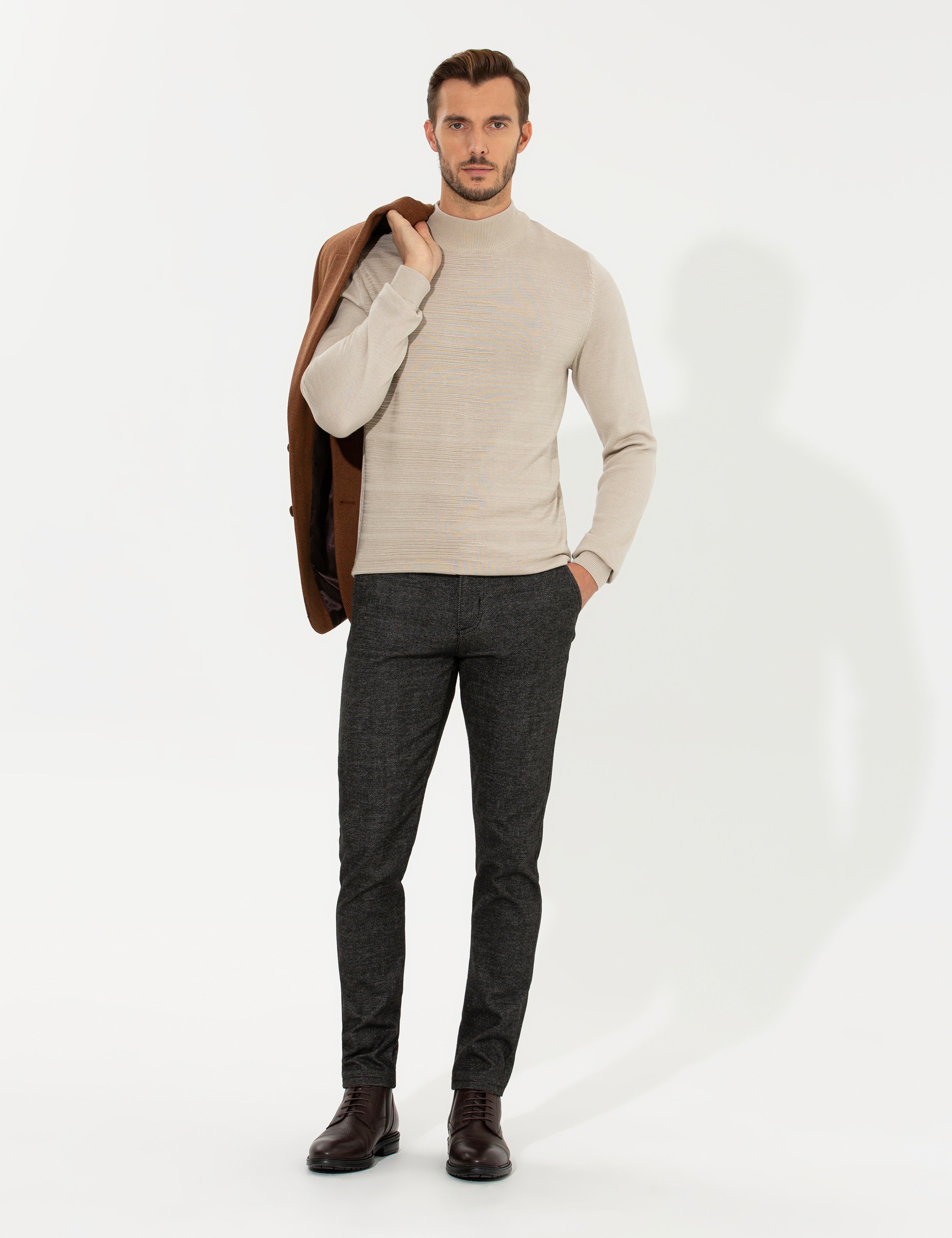 Kum Melanj Slim Fit Yarım Balıkçı Yaka Triko Kazak - Image 2